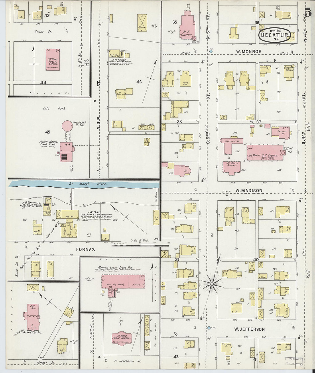 This old map of Decatur, Adams County, Indiana was created by Sanborn Map Company in 1895