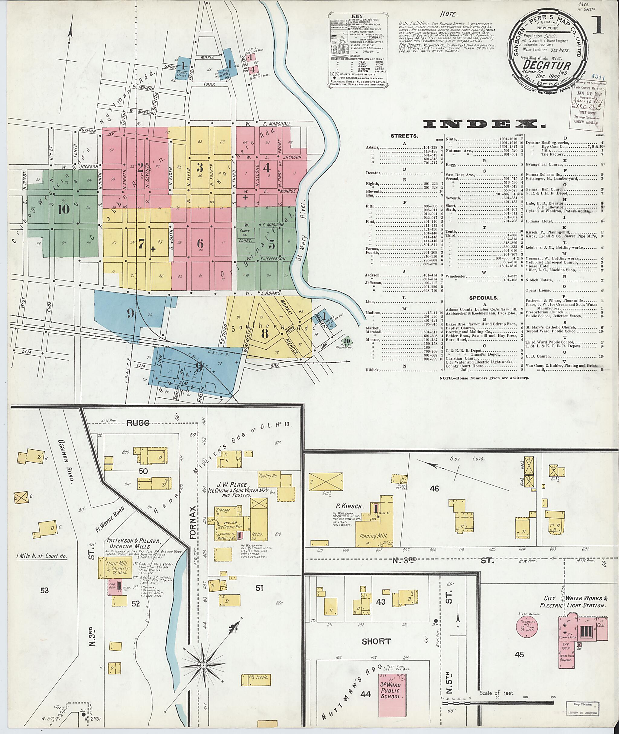 This old map of Decatur, Adams County, Indiana was created by Sanborn Map Company in 1900