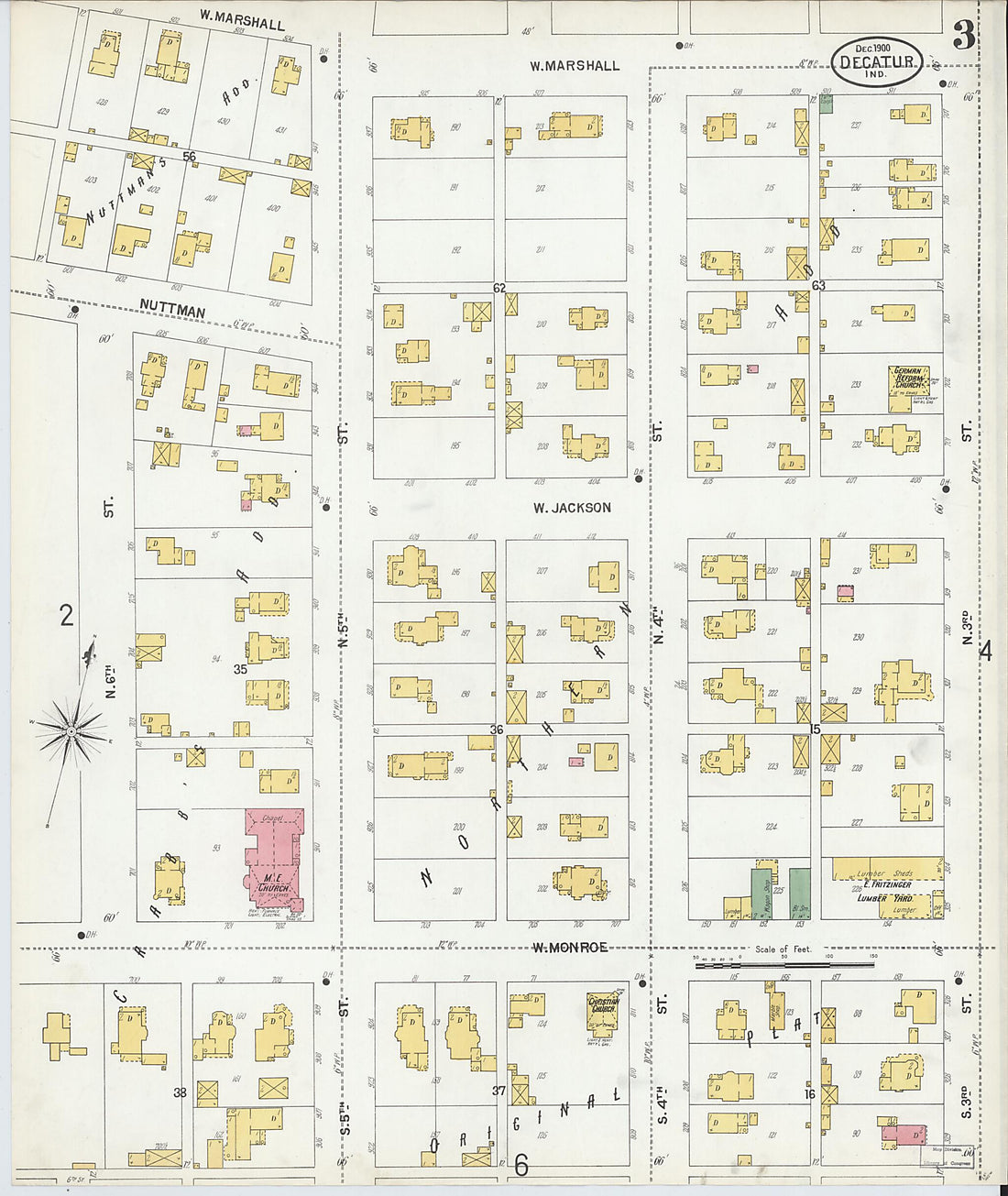 This old map of Decatur, Adams County, Indiana was created by Sanborn Map Company in 1900