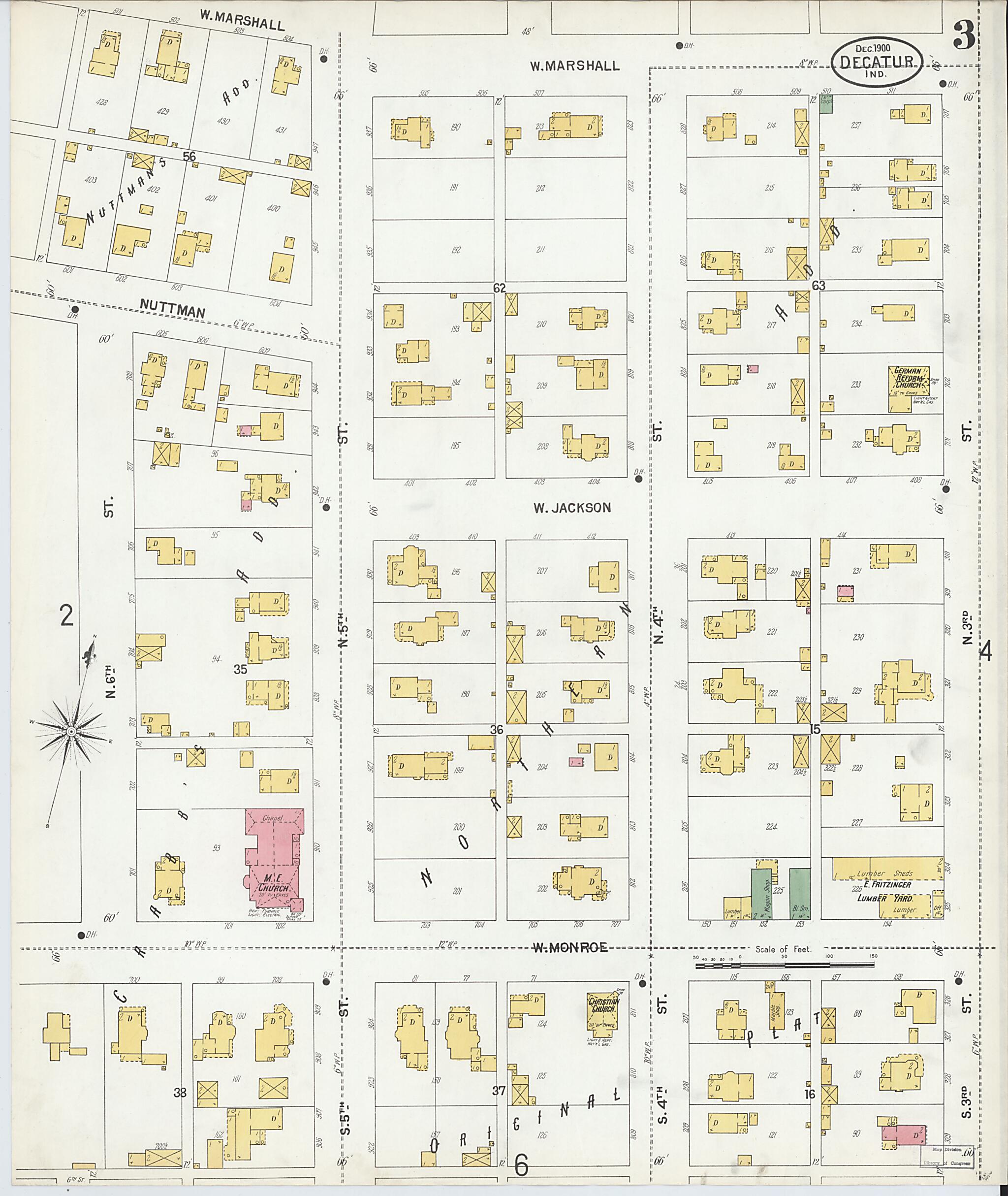 This old map of Decatur, Adams County, Indiana was created by Sanborn Map Company in 1900