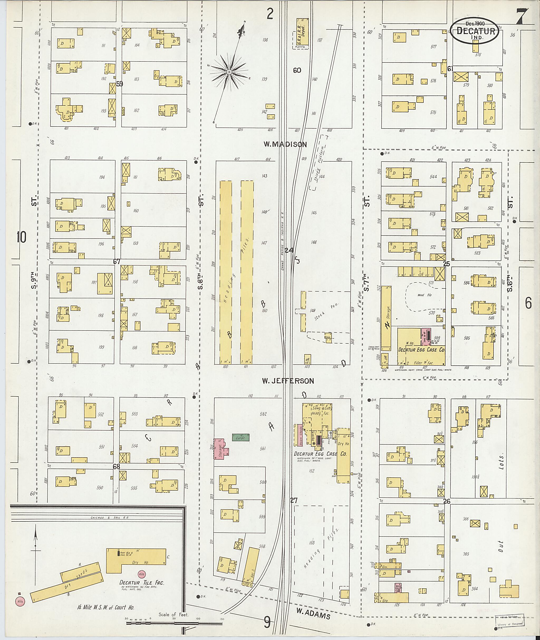 This old map of Decatur, Adams County, Indiana was created by Sanborn Map Company in 1900