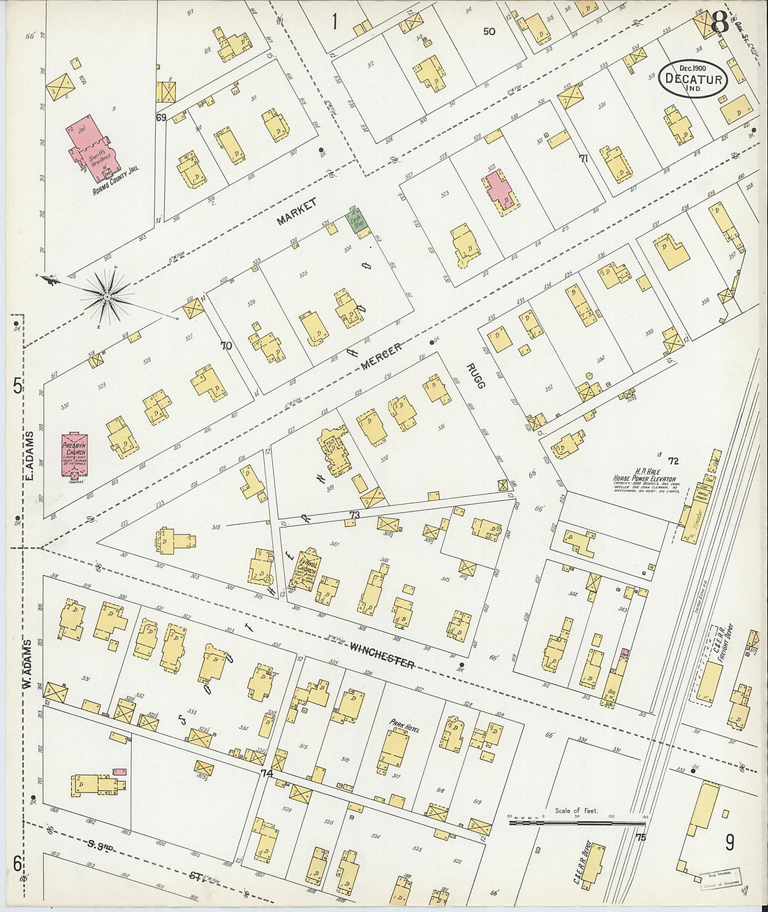 This old map of Decatur, Adams County, Indiana was created by Sanborn Map Company in 1900