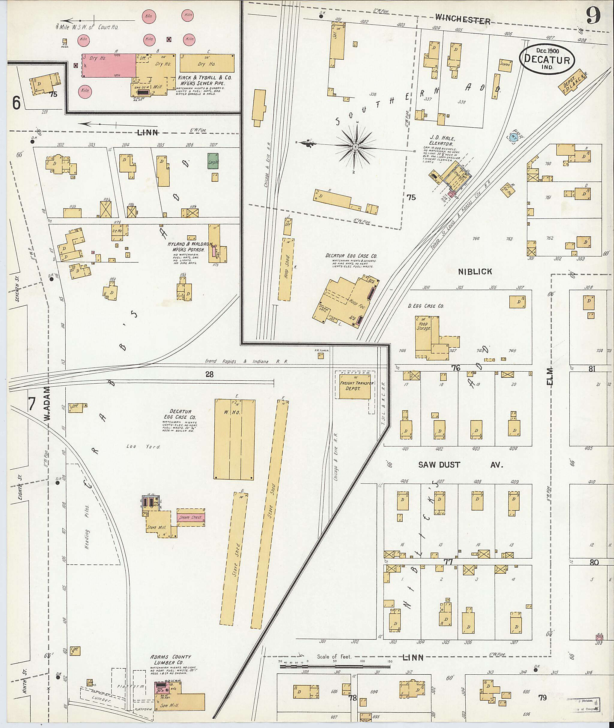 This old map of Decatur, Adams County, Indiana was created by Sanborn Map Company in 1900