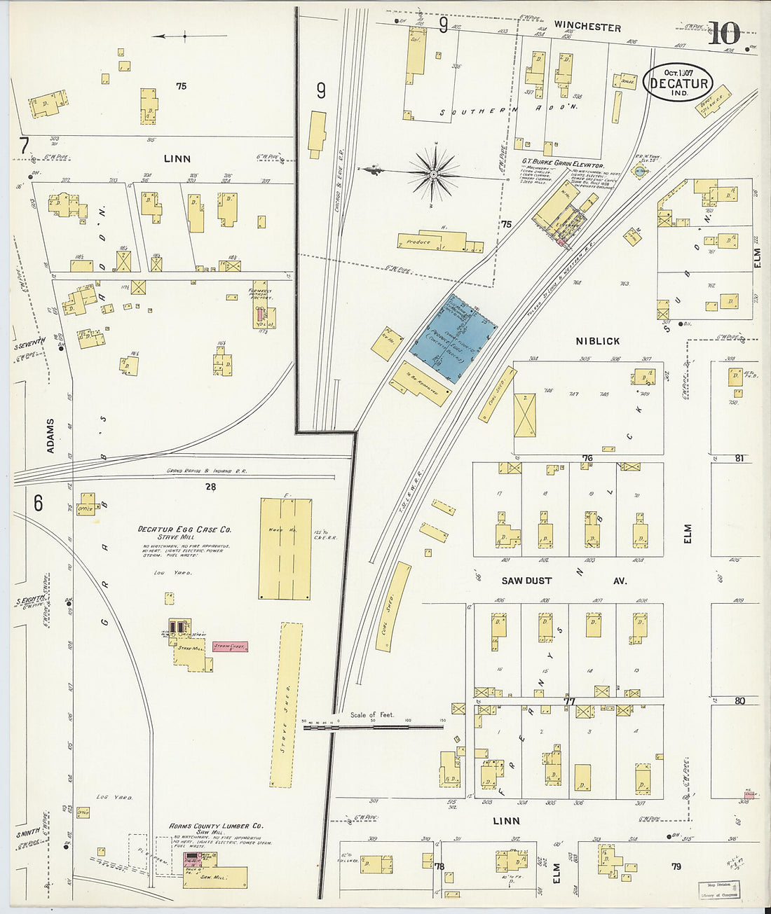 This old map of Decatur, Adams County, Indiana was created by Sanborn Map Company in 1907