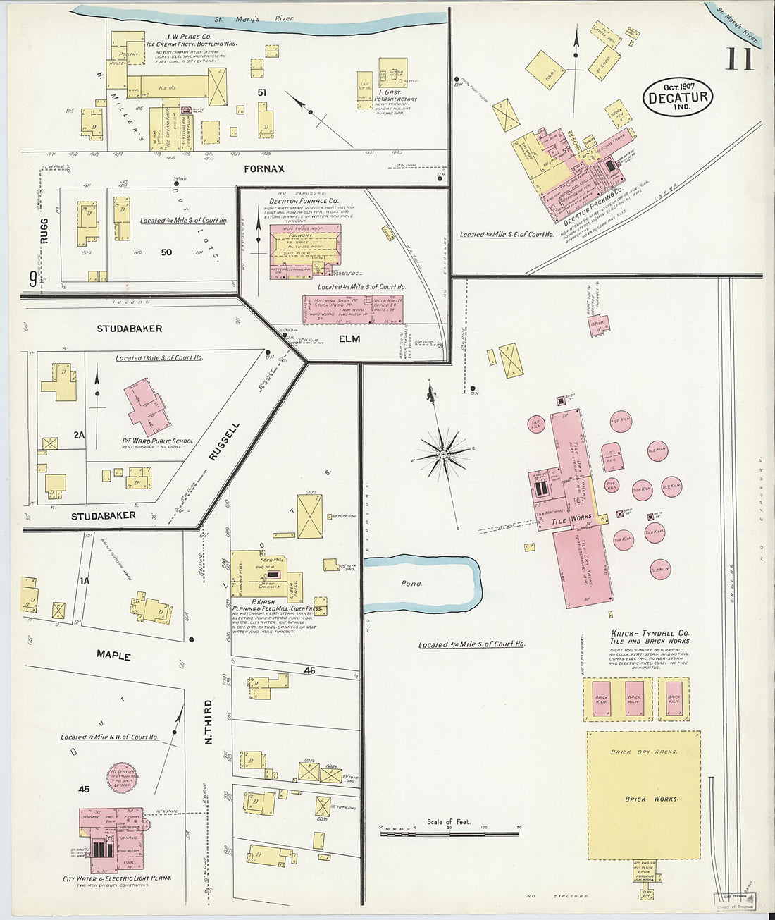 This old map of Decatur, Adams County, Indiana was created by Sanborn Map Company in 1907