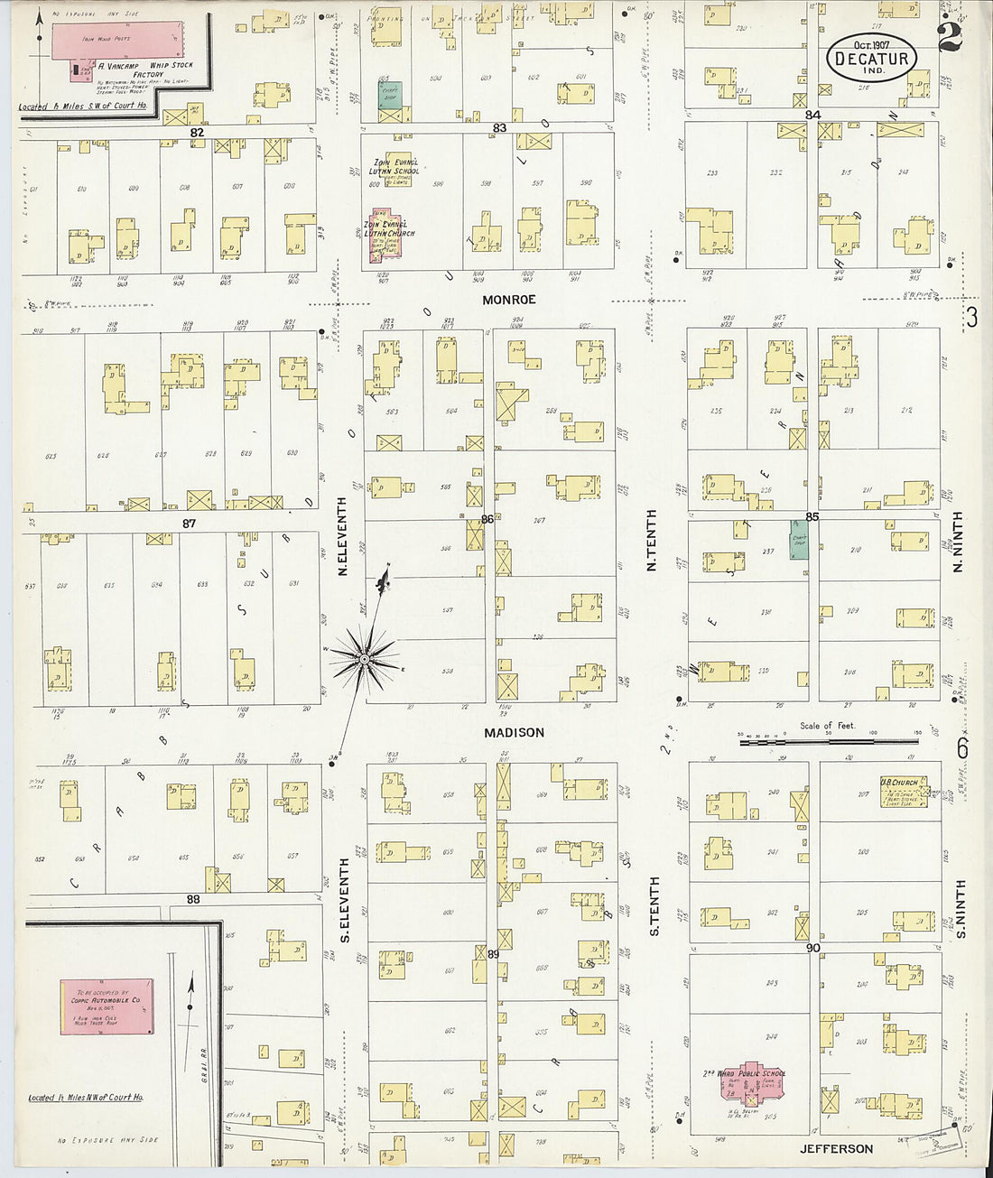 This old map of Decatur, Adams County, Indiana was created by Sanborn Map Company in 1907