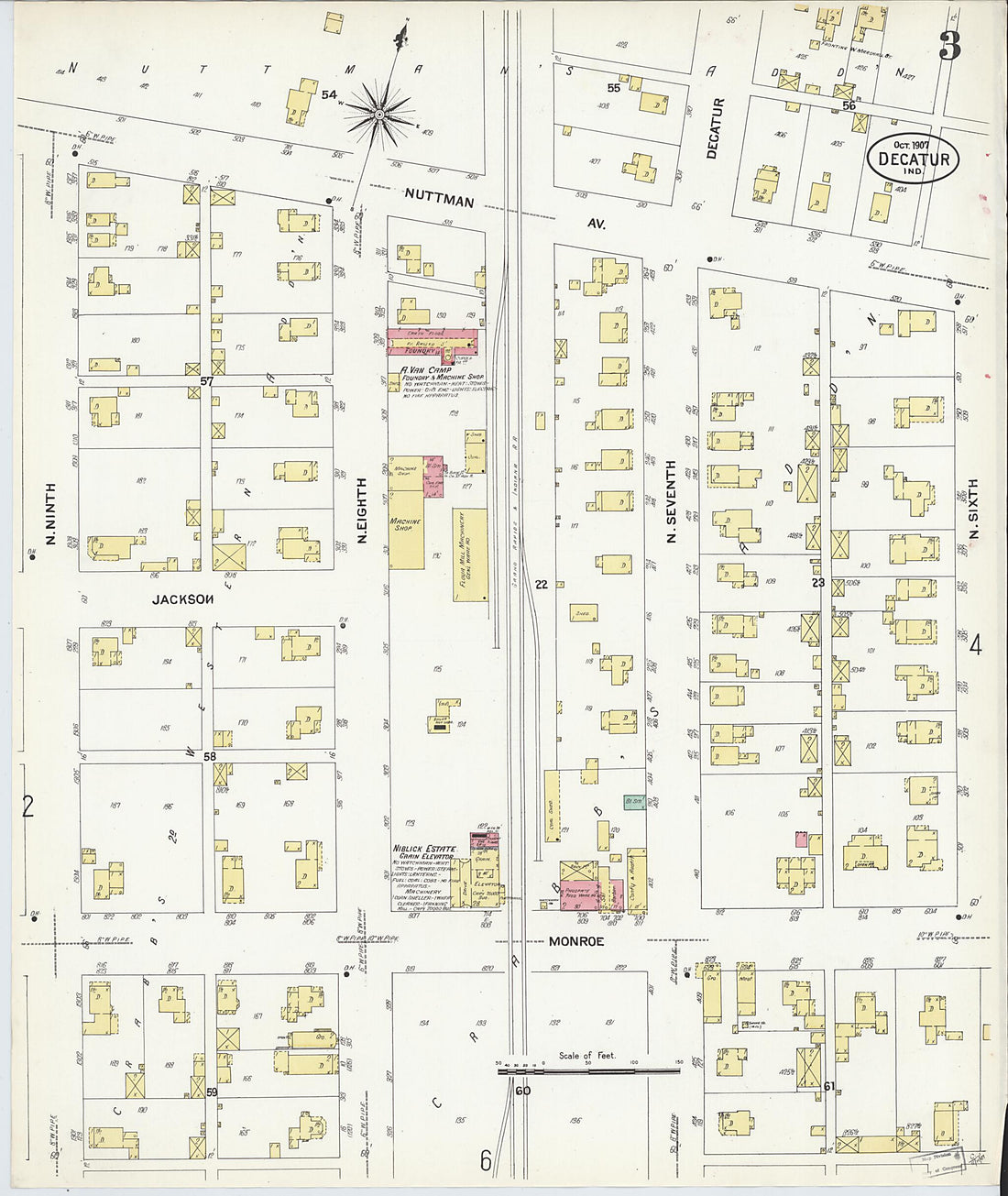 This old map of Decatur, Adams County, Indiana was created by Sanborn Map Company in 1907