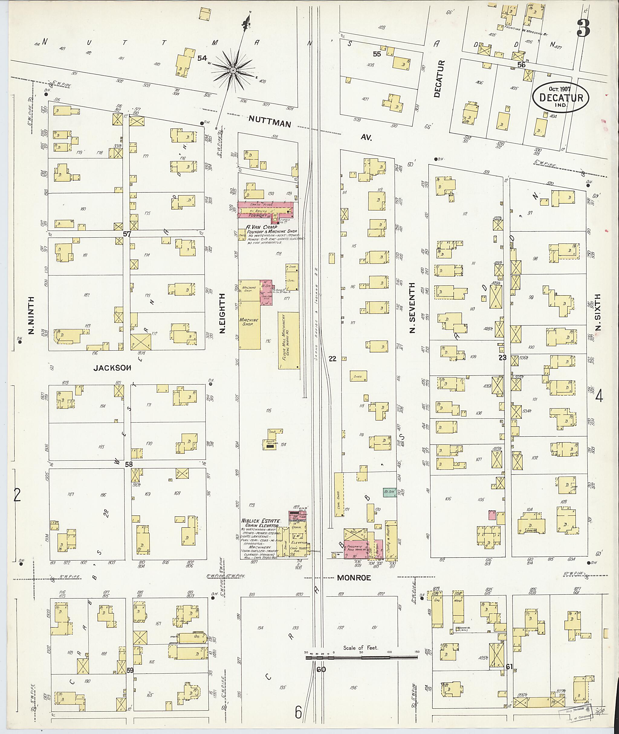 This old map of Decatur, Adams County, Indiana was created by Sanborn Map Company in 1907