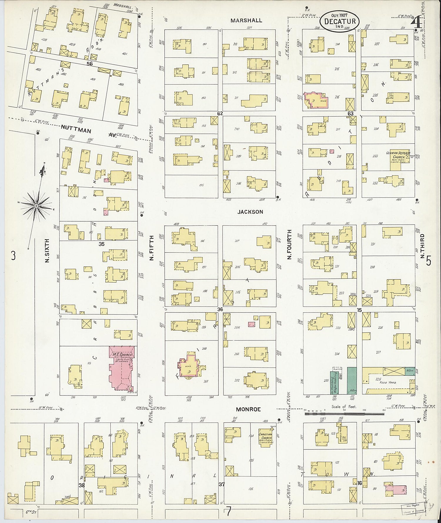 This old map of Decatur, Adams County, Indiana was created by Sanborn Map Company in 1907