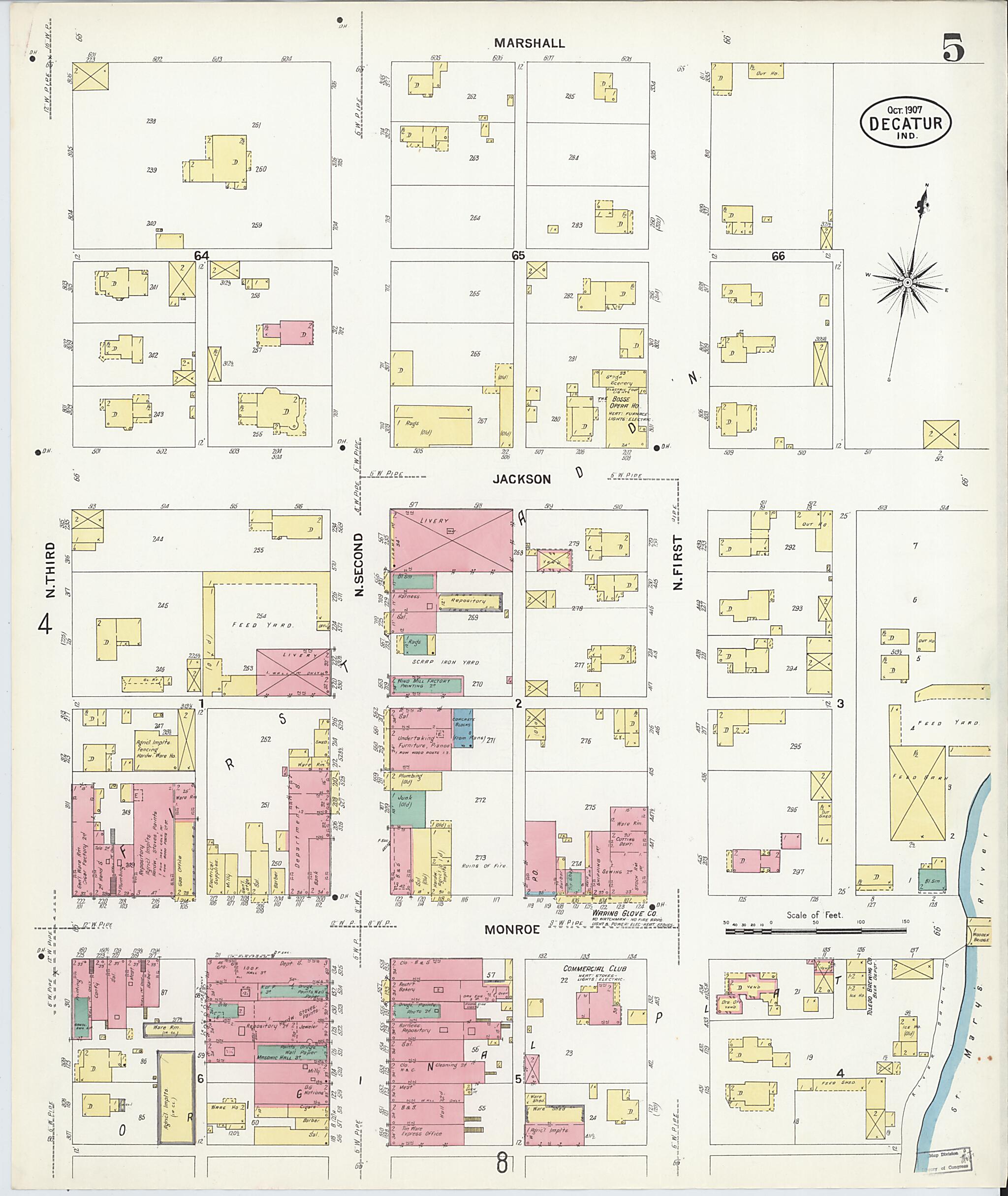 This old map of Decatur, Adams County, Indiana was created by Sanborn Map Company in 1907