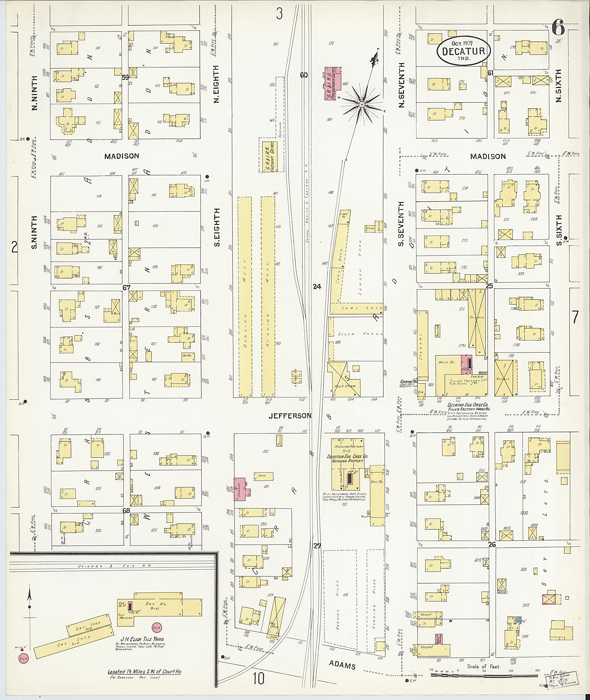 This old map of Decatur, Adams County, Indiana was created by Sanborn Map Company in 1907