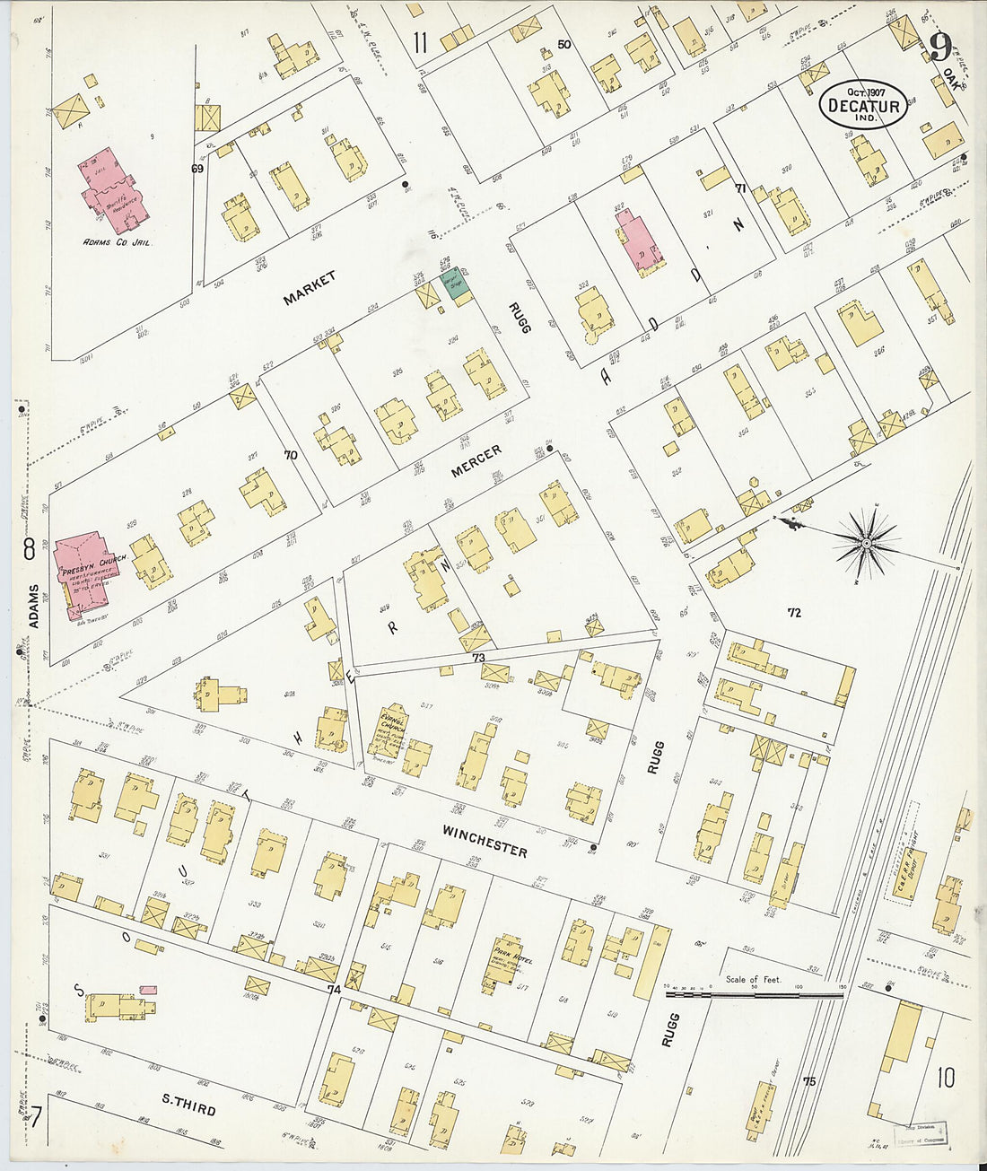 This old map of Decatur, Adams County, Indiana was created by Sanborn Map Company in 1907