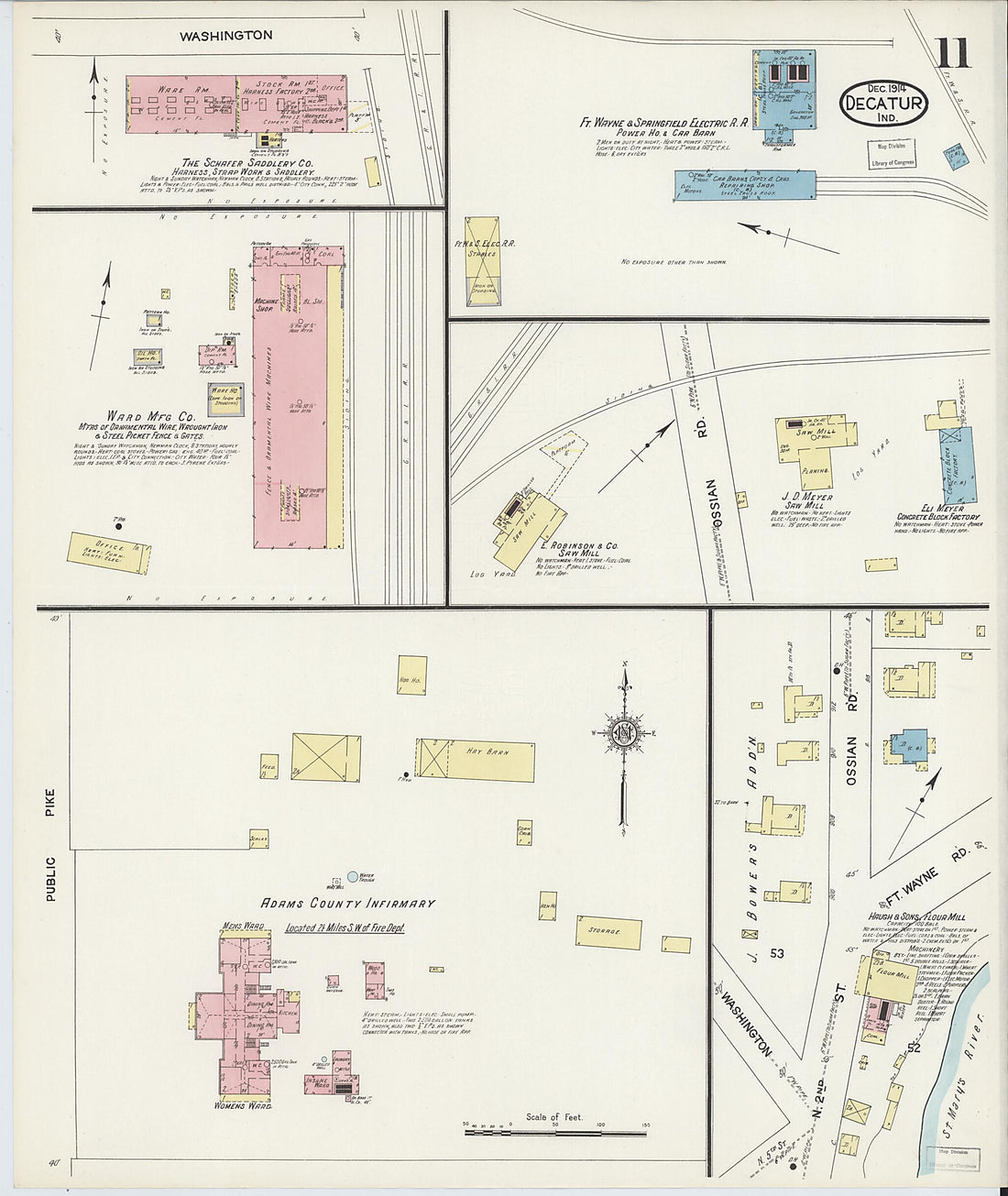 This old map of Decatur, Adams County, Indiana was created by Sanborn Map Company in 1914