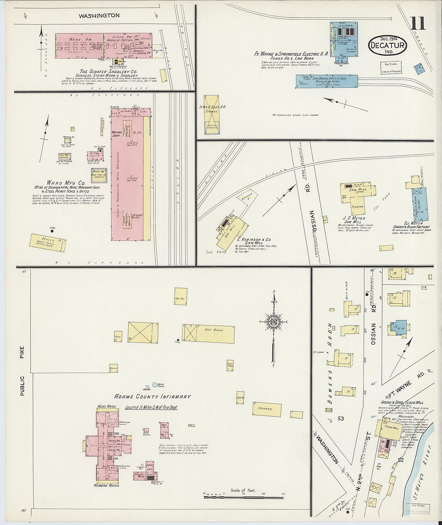 This old map of Decatur, Adams County, Indiana was created by Sanborn Map Company in 1914