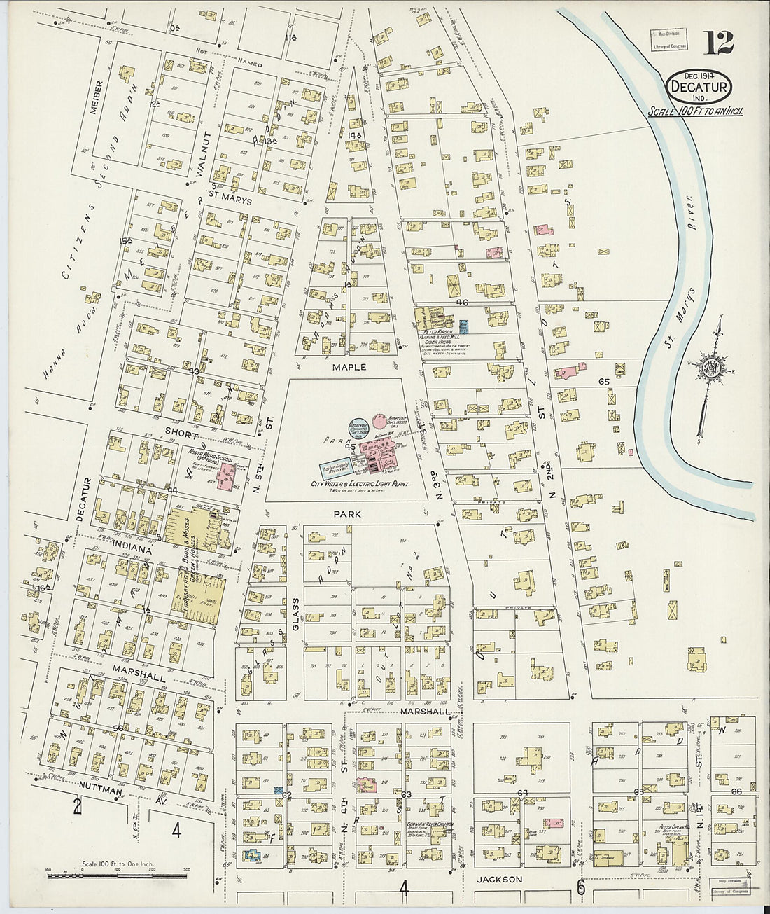 This old map of Decatur, Adams County, Indiana was created by Sanborn Map Company in 1914