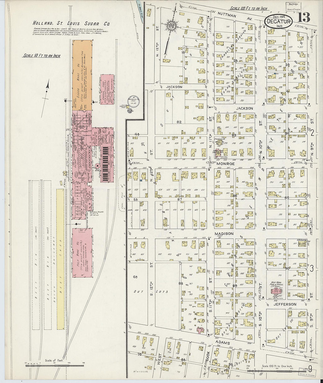 This old map of Decatur, Adams County, Indiana was created by Sanborn Map Company in 1914