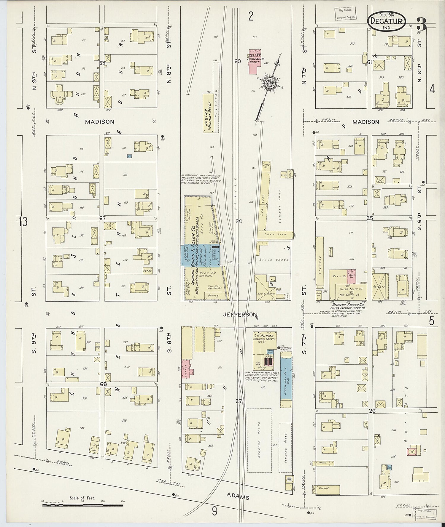 This old map of Decatur, Adams County, Indiana was created by Sanborn Map Company in 1914