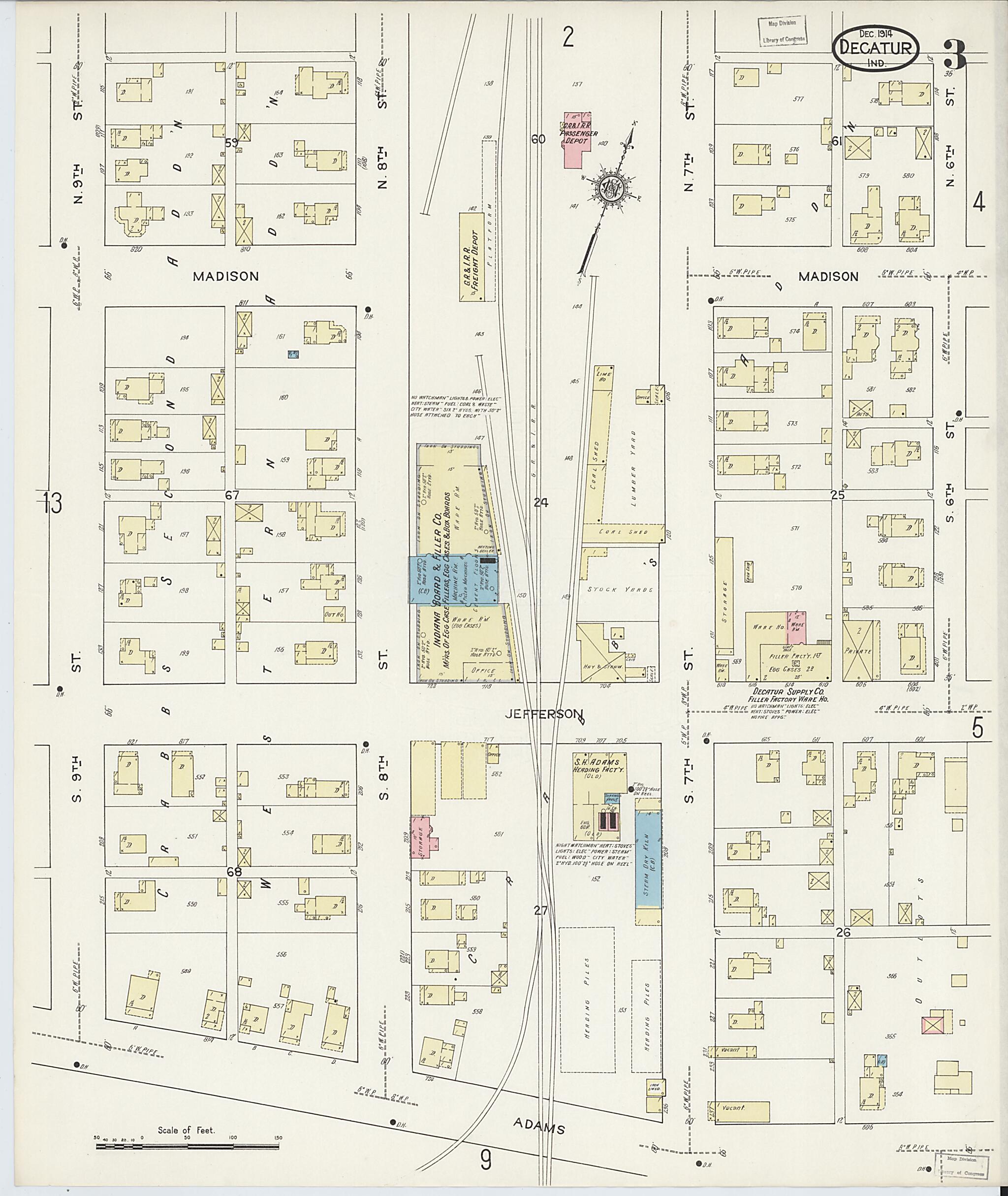 This old map of Decatur, Adams County, Indiana was created by Sanborn Map Company in 1914