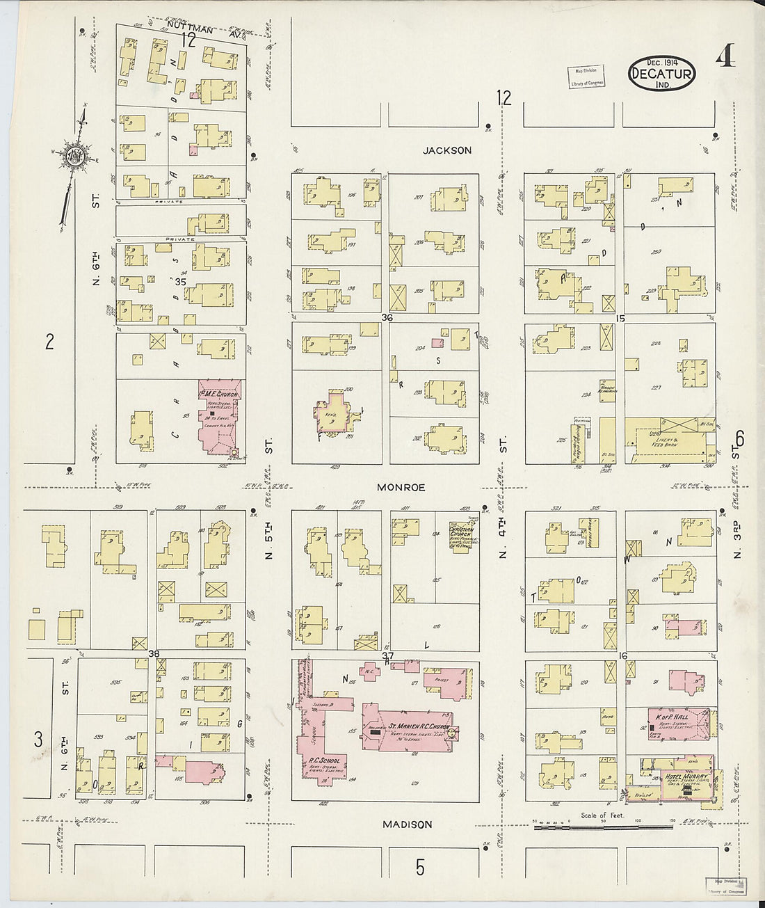 This old map of Decatur, Adams County, Indiana was created by Sanborn Map Company in 1914