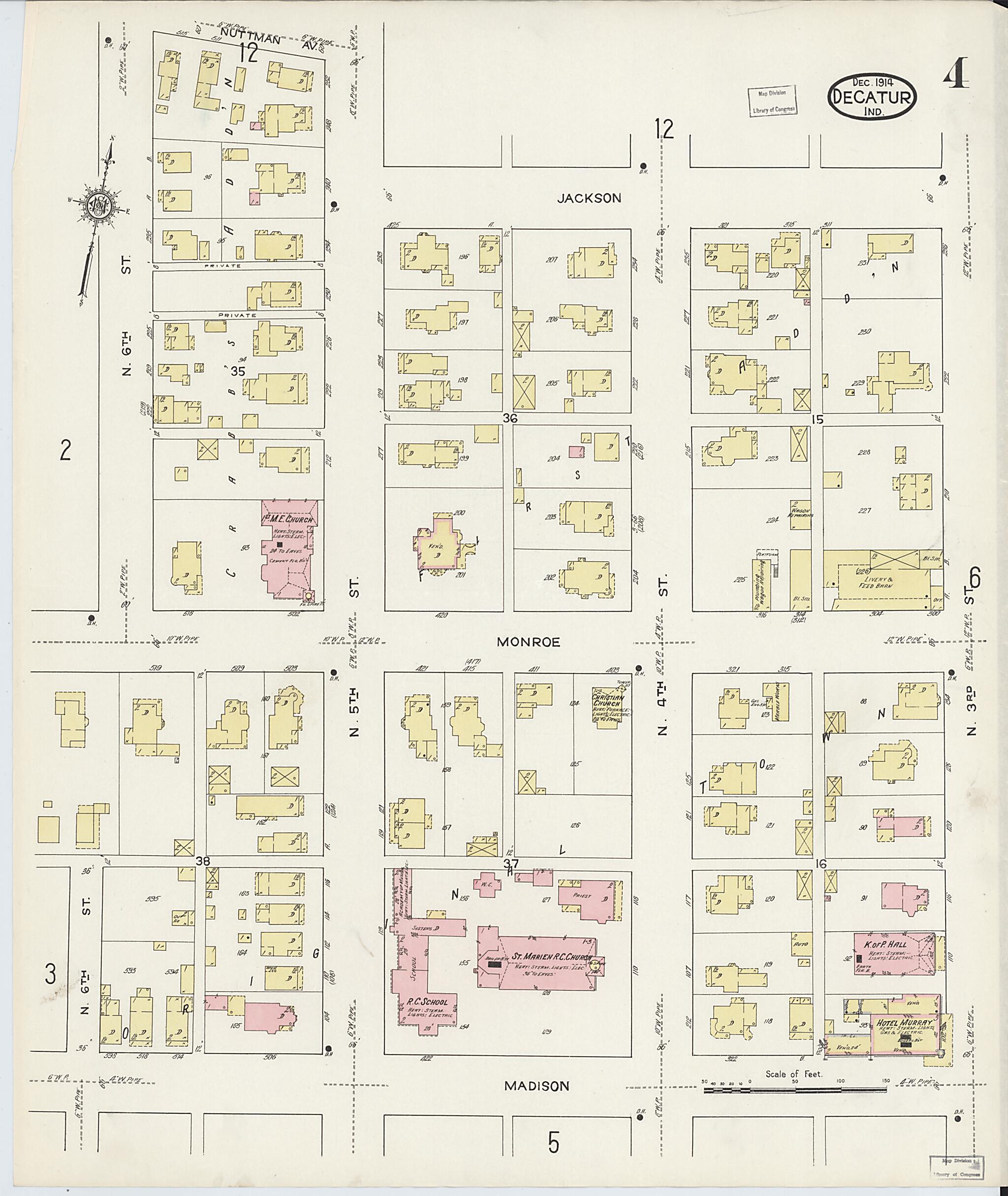 This old map of Decatur, Adams County, Indiana was created by Sanborn Map Company in 1914