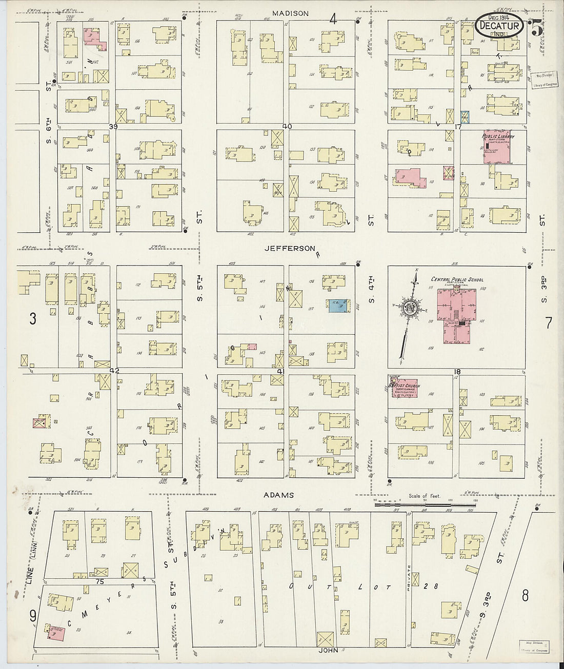 This old map of Decatur, Adams County, Indiana was created by Sanborn Map Company in 1914