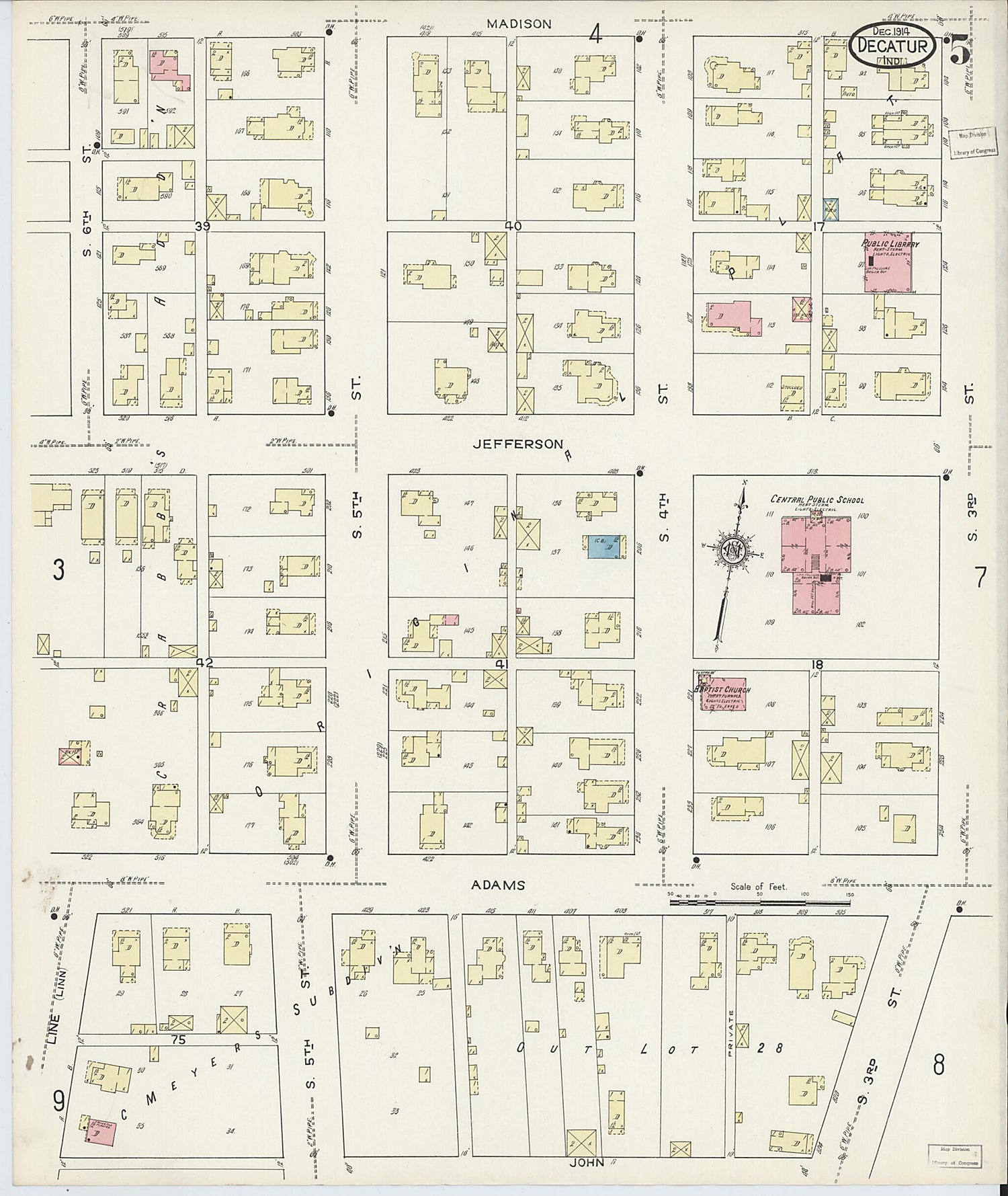 This old map of Decatur, Adams County, Indiana was created by Sanborn Map Company in 1914