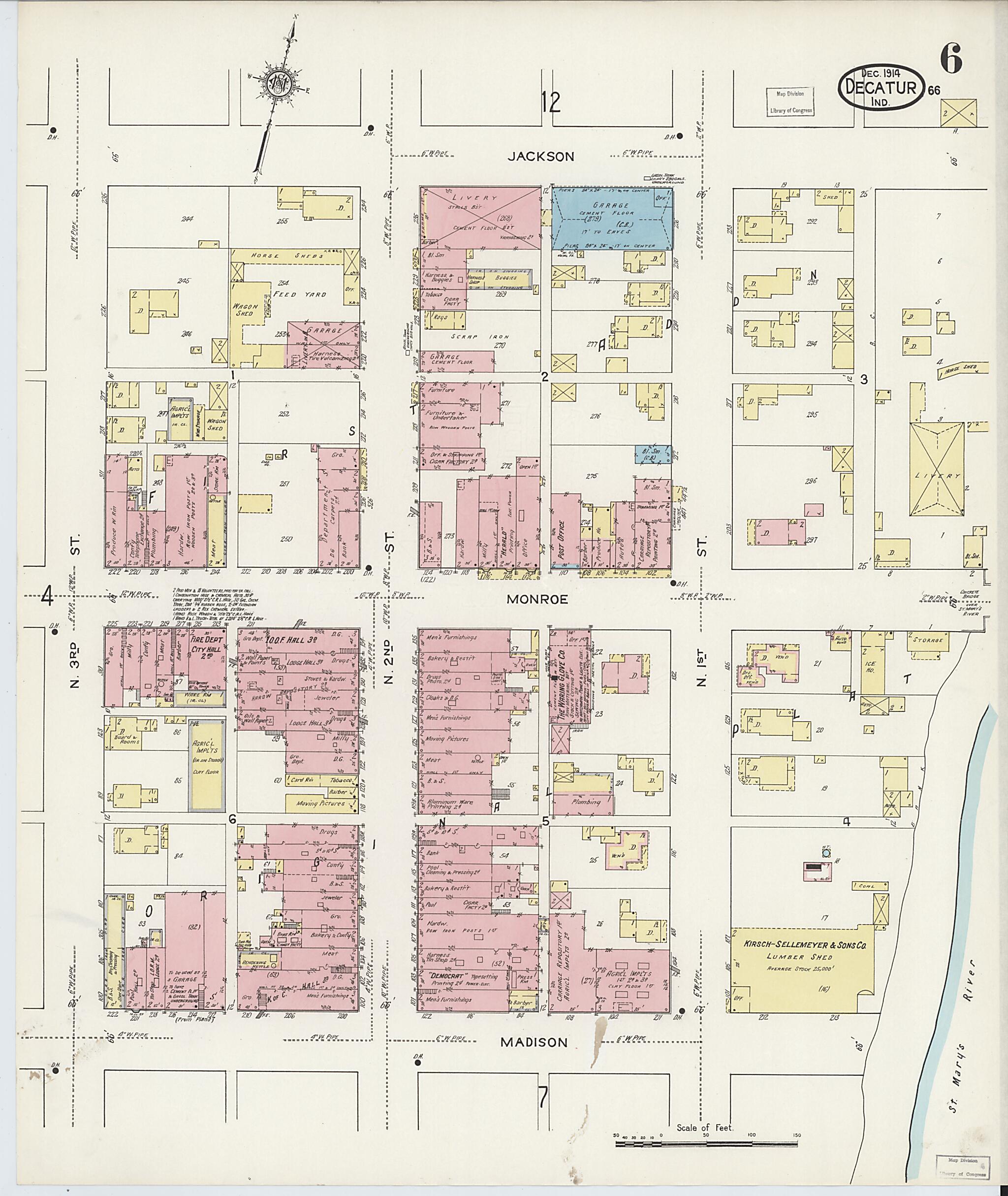 This old map of Decatur, Adams County, Indiana was created by Sanborn Map Company in 1914