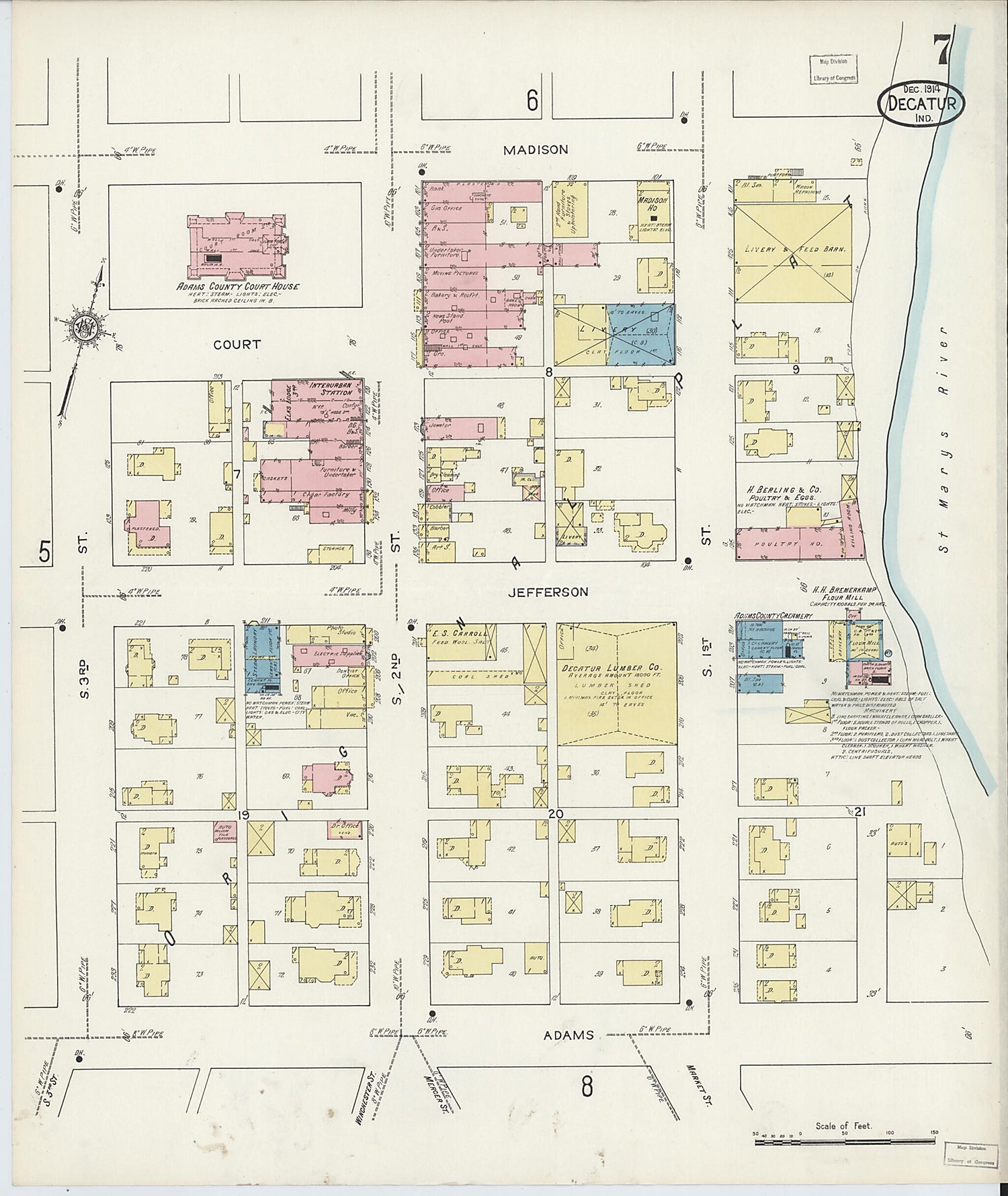 This old map of Decatur, Adams County, Indiana was created by Sanborn Map Company in 1914