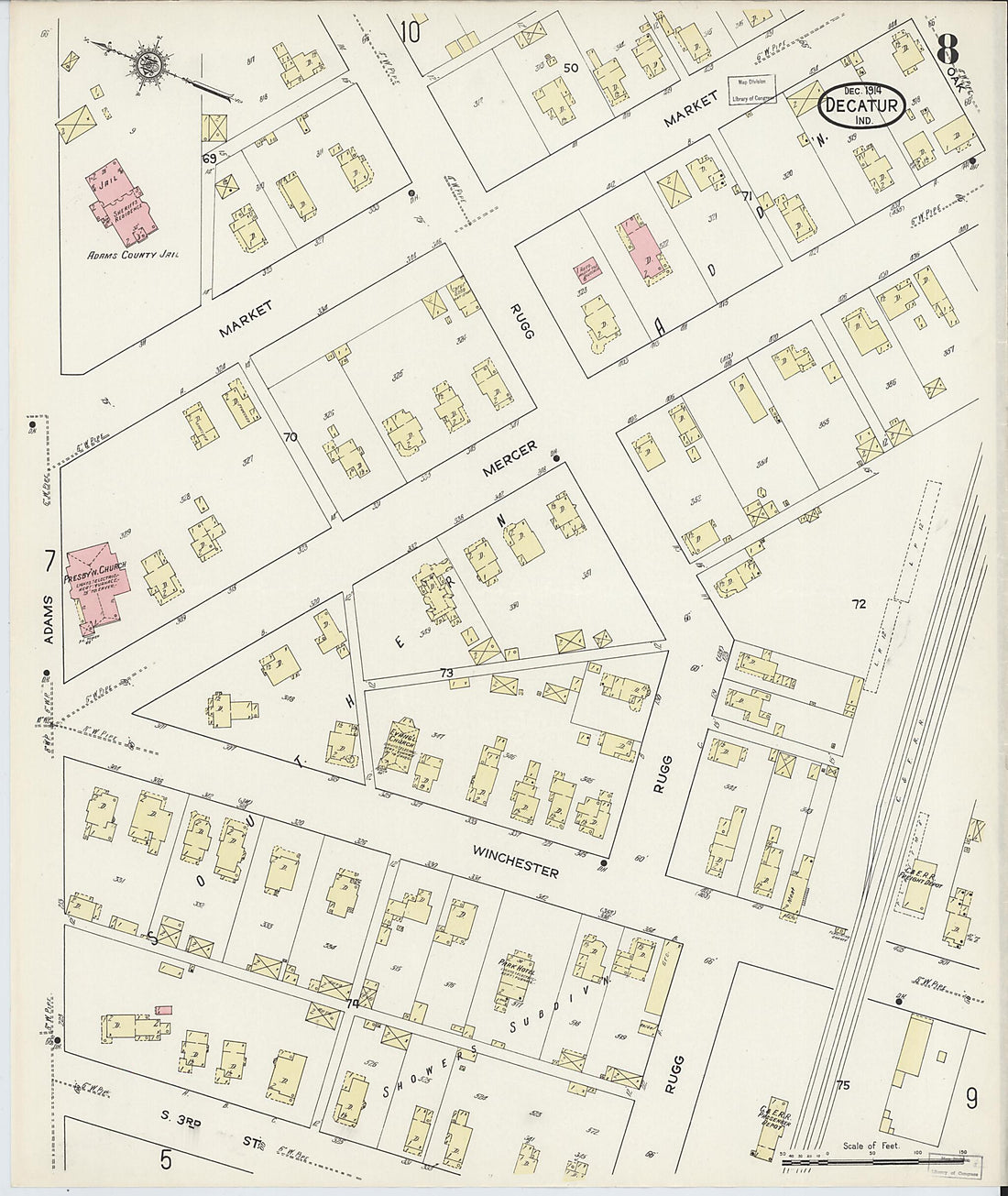 This old map of Decatur, Adams County, Indiana was created by Sanborn Map Company in 1914