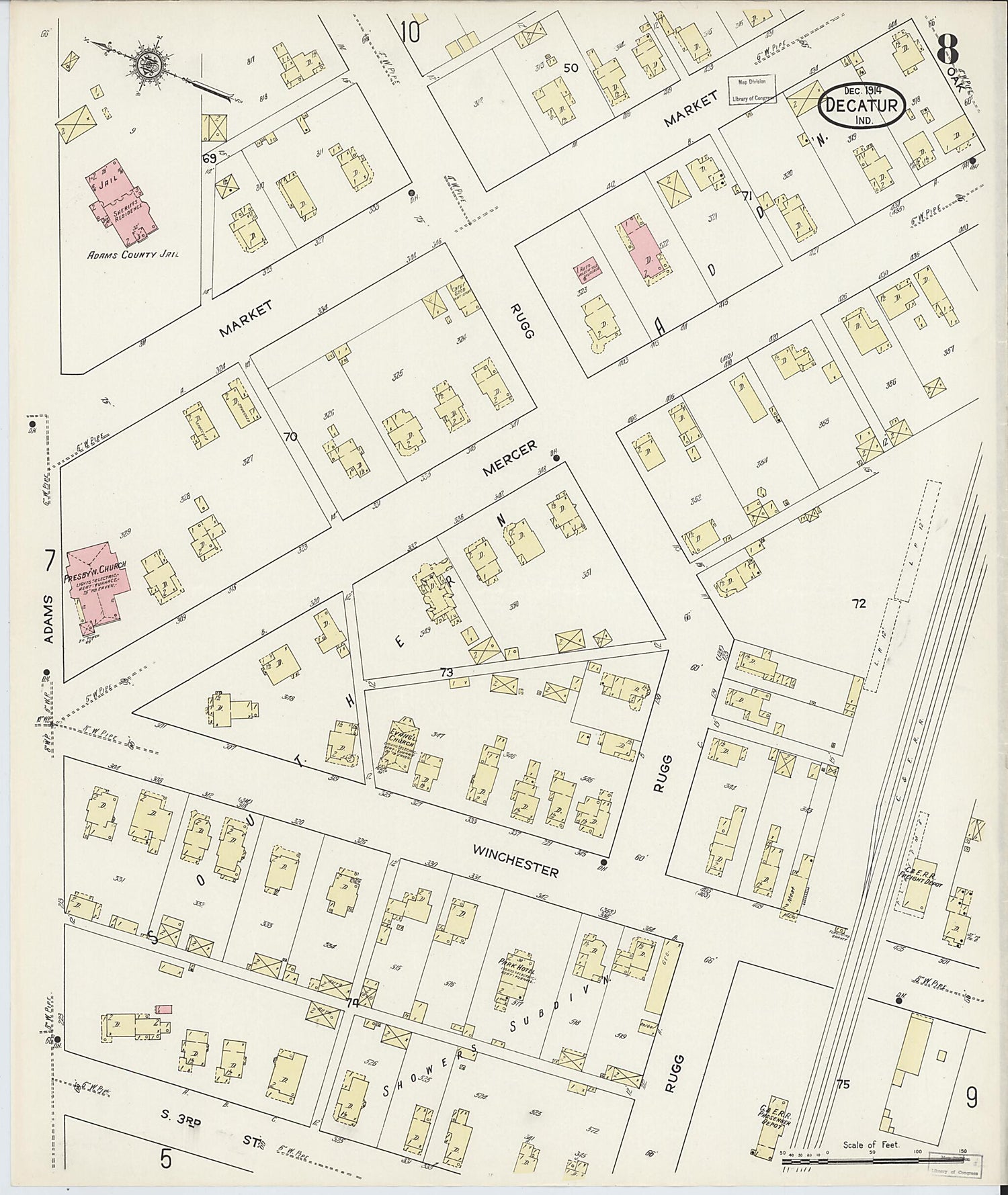 This old map of Decatur, Adams County, Indiana was created by Sanborn Map Company in 1914