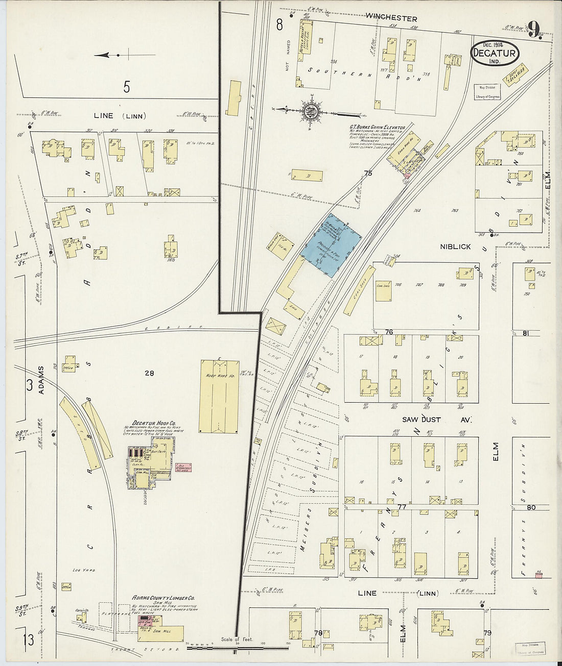 This old map of Decatur, Adams County, Indiana was created by Sanborn Map Company in 1914