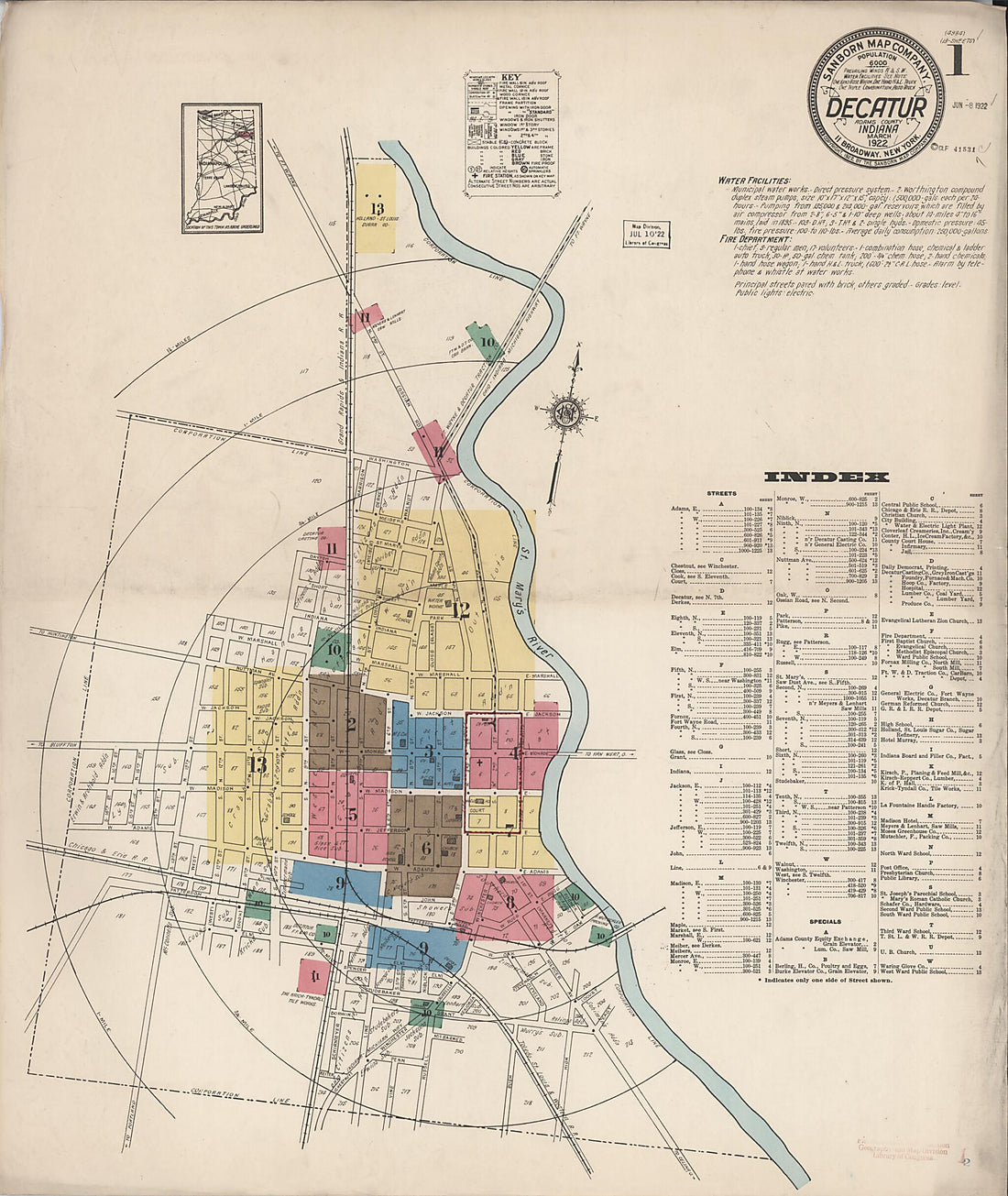 This old map of Decatur, Adams County, Indiana was created by Sanborn Map Company in 1922