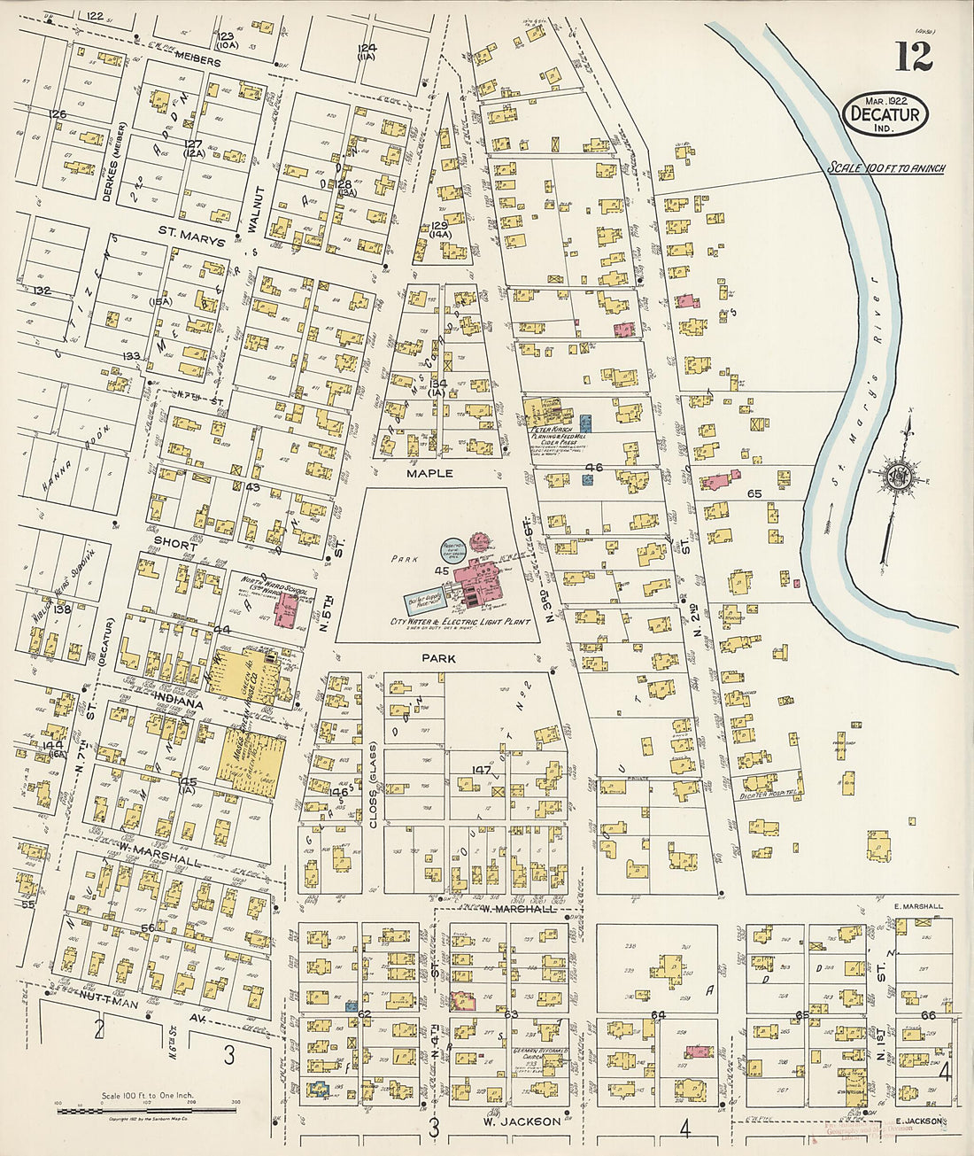 This old map of Decatur, Adams County, Indiana was created by Sanborn Map Company in 1922