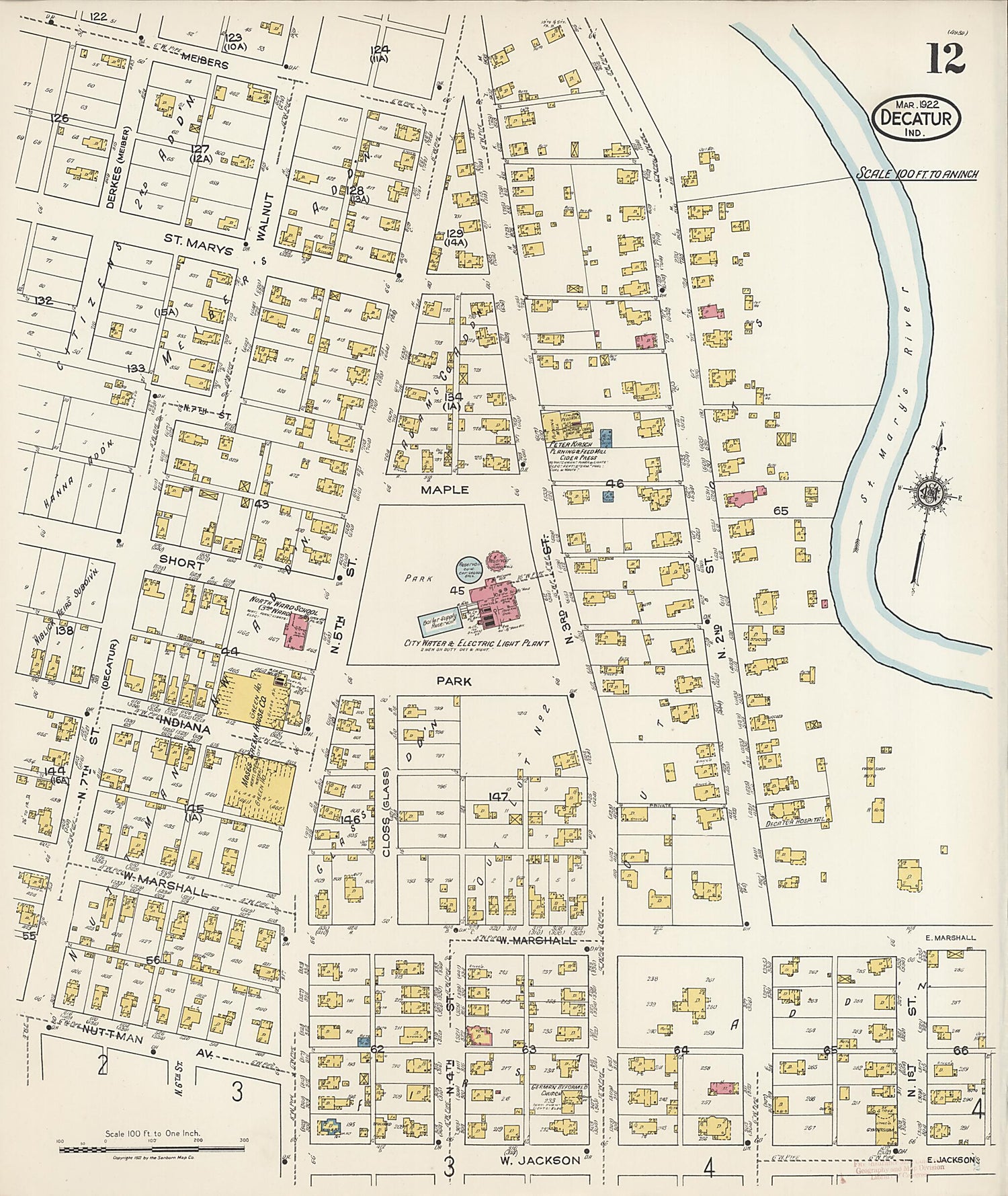 This old map of Decatur, Adams County, Indiana was created by Sanborn Map Company in 1922