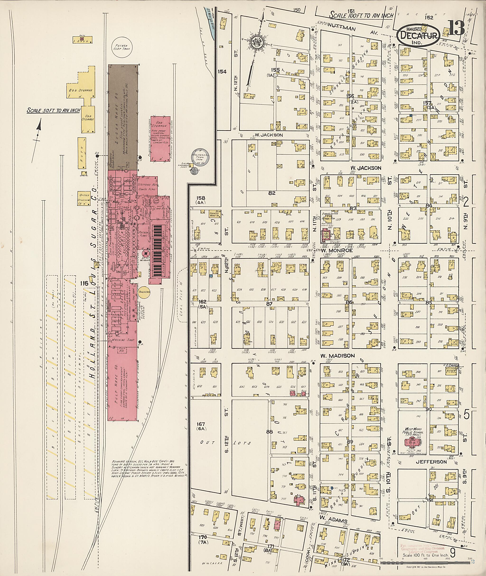 This old map of Decatur, Adams County, Indiana was created by Sanborn Map Company in 1922