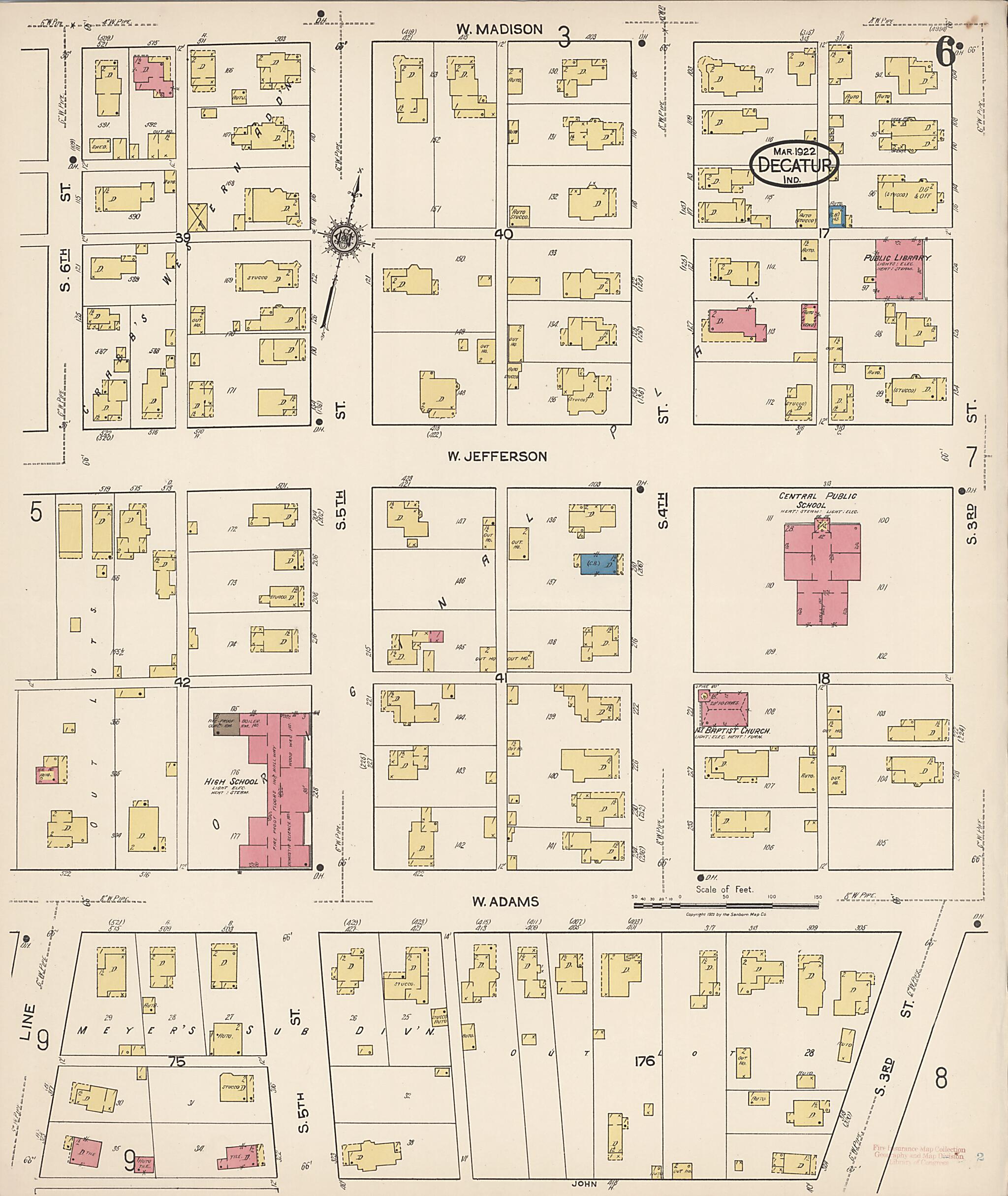 This old map of Decatur, Adams County, Indiana was created by Sanborn Map Company in 1922