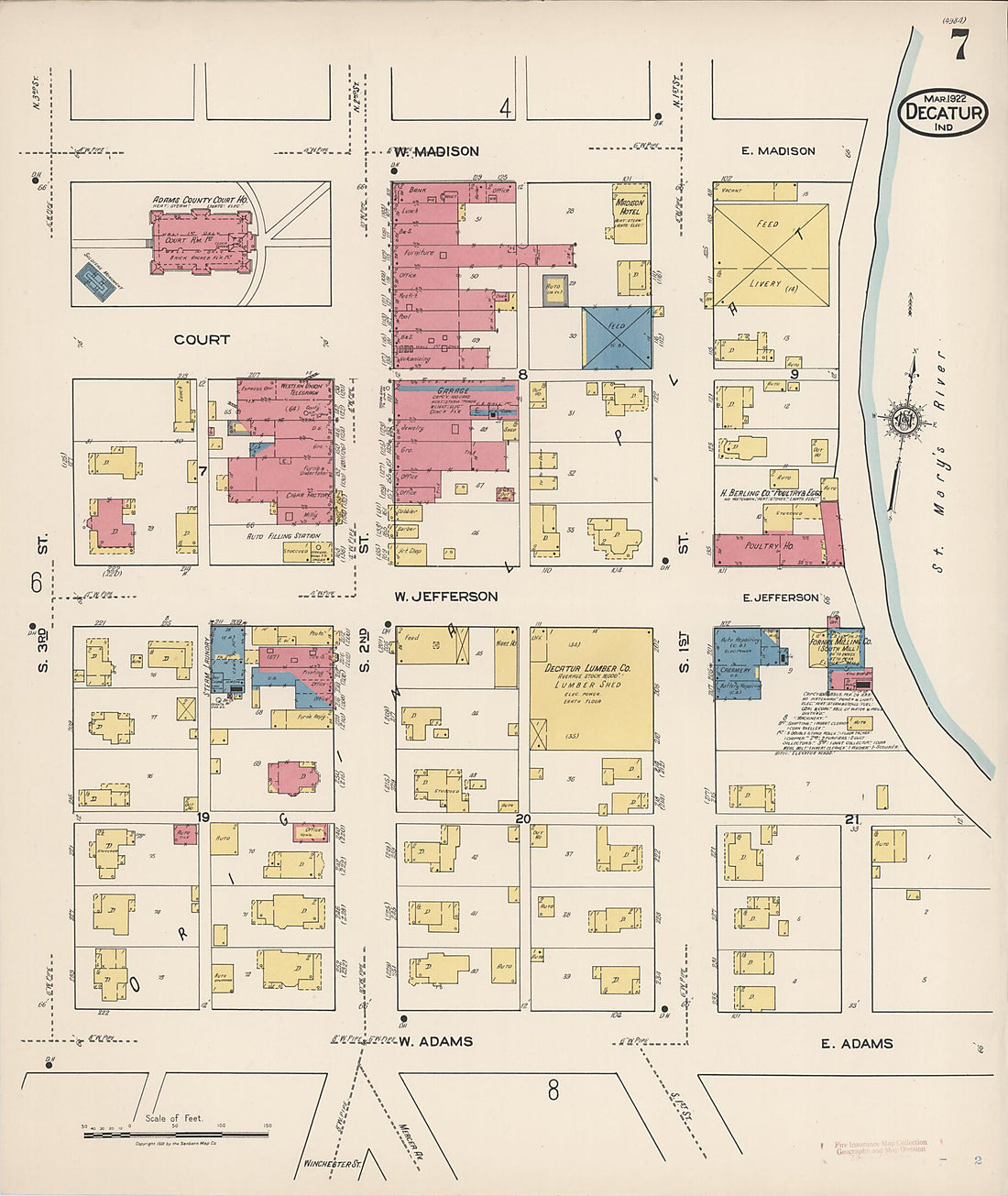 This old map of Decatur, Adams County, Indiana was created by Sanborn Map Company in 1922