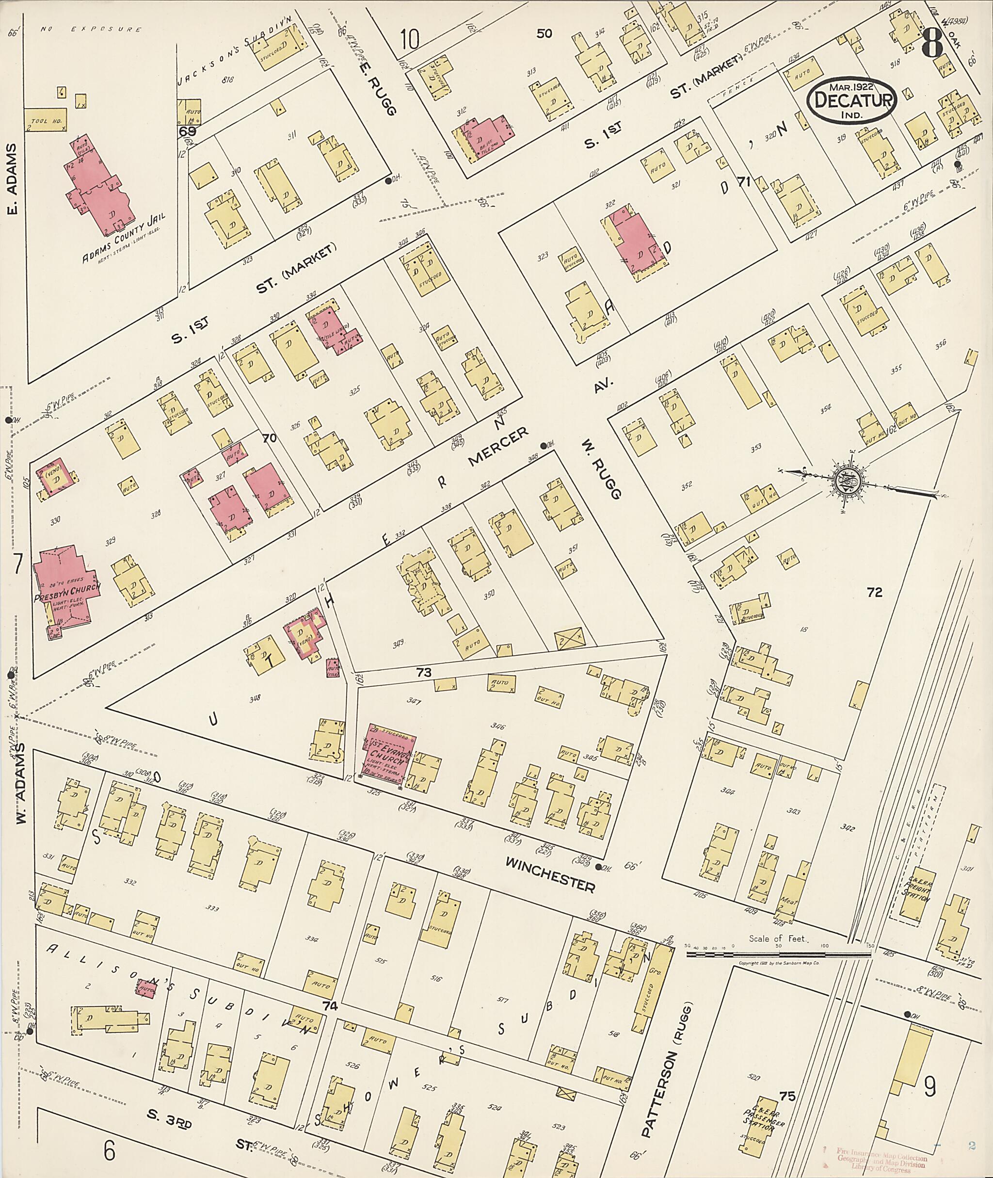 This old map of Decatur, Adams County, Indiana was created by Sanborn Map Company in 1922