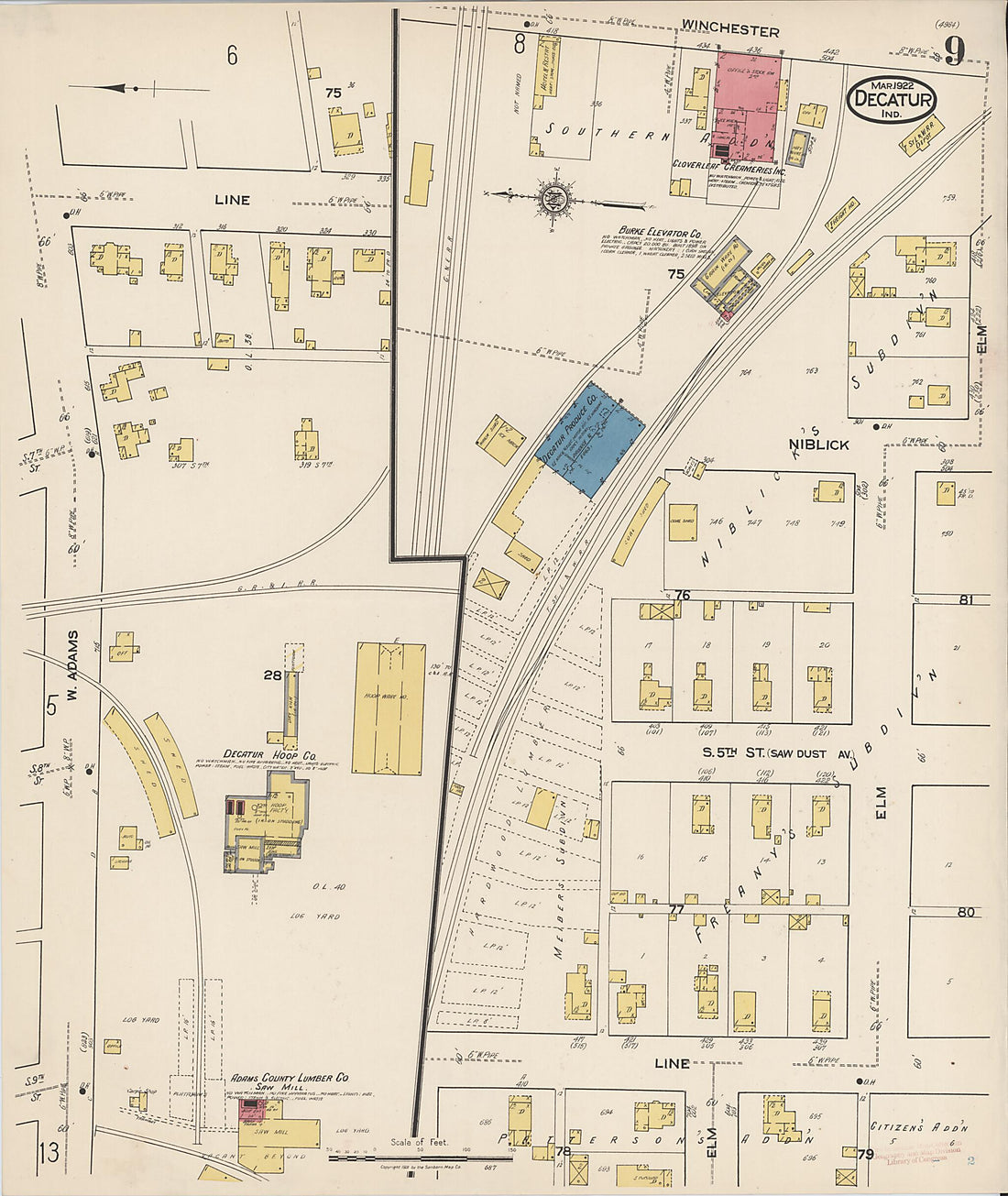 This old map of Decatur, Adams County, Indiana was created by Sanborn Map Company in 1922