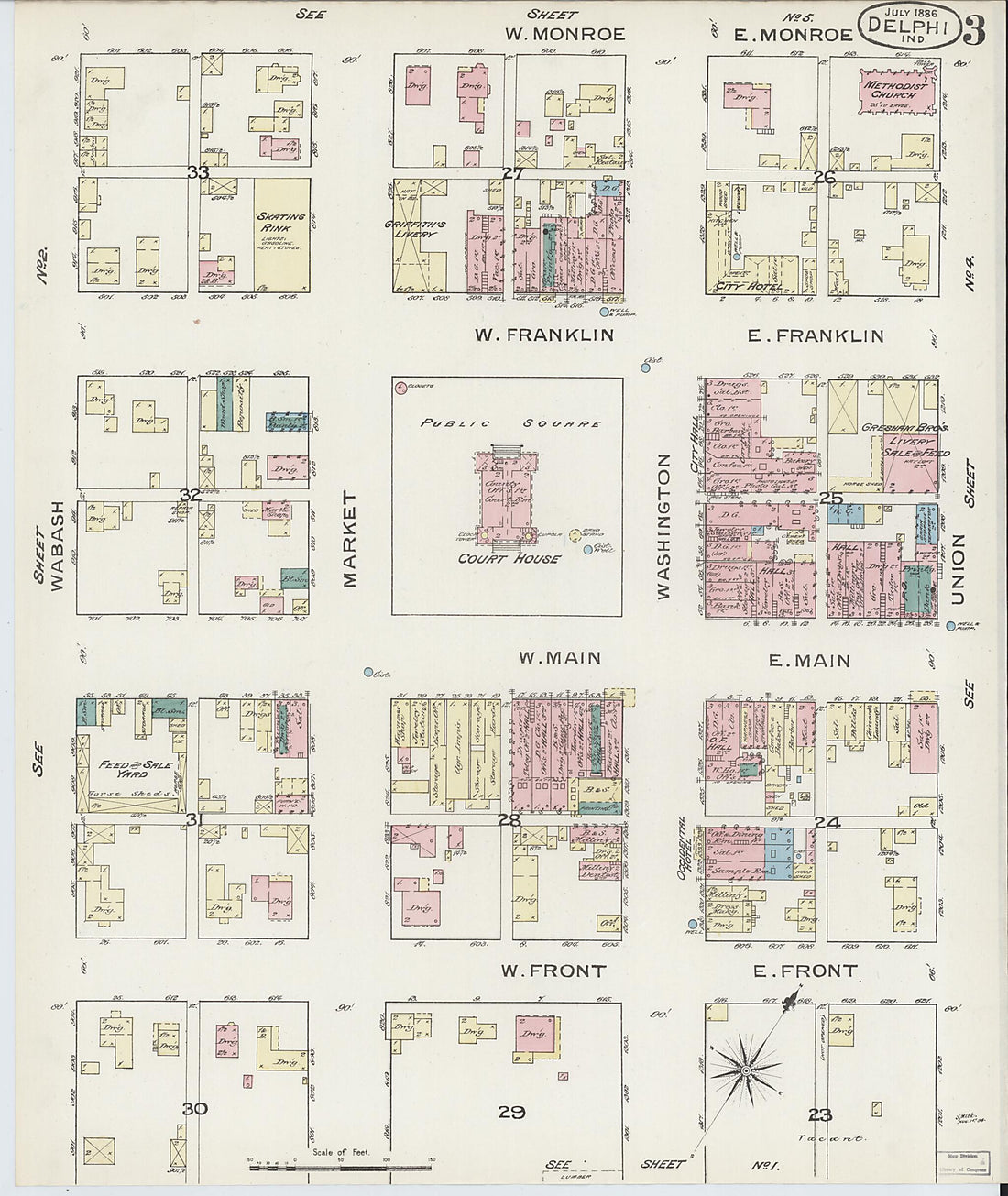 This old map of Delphi, Carroll County, Indiana was created by Sanborn Map Company in 1886