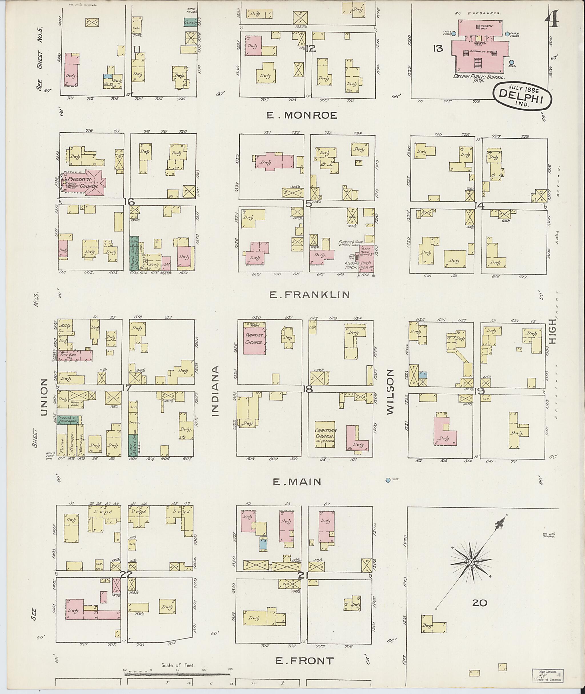 This old map of Delphi, Carroll County, Indiana was created by Sanborn Map Company in 1886