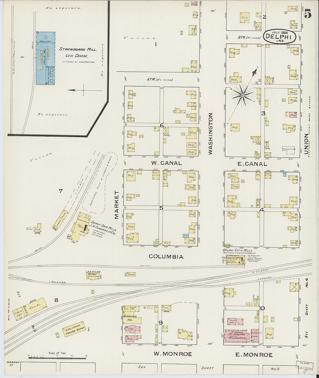 This old map of Delphi, Carroll County, Indiana was created by Sanborn Map Company in 1886