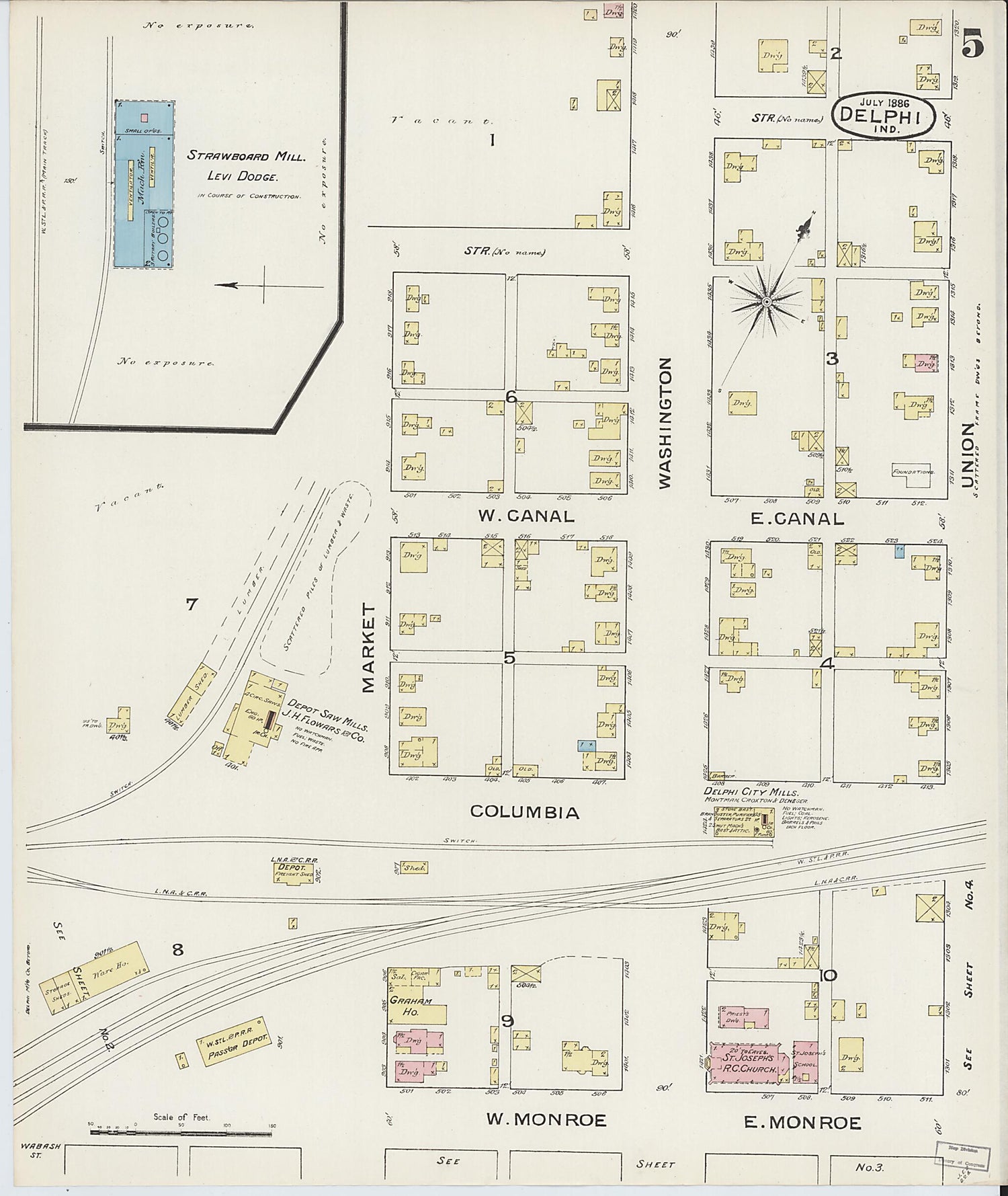 This old map of Delphi, Carroll County, Indiana was created by Sanborn Map Company in 1886