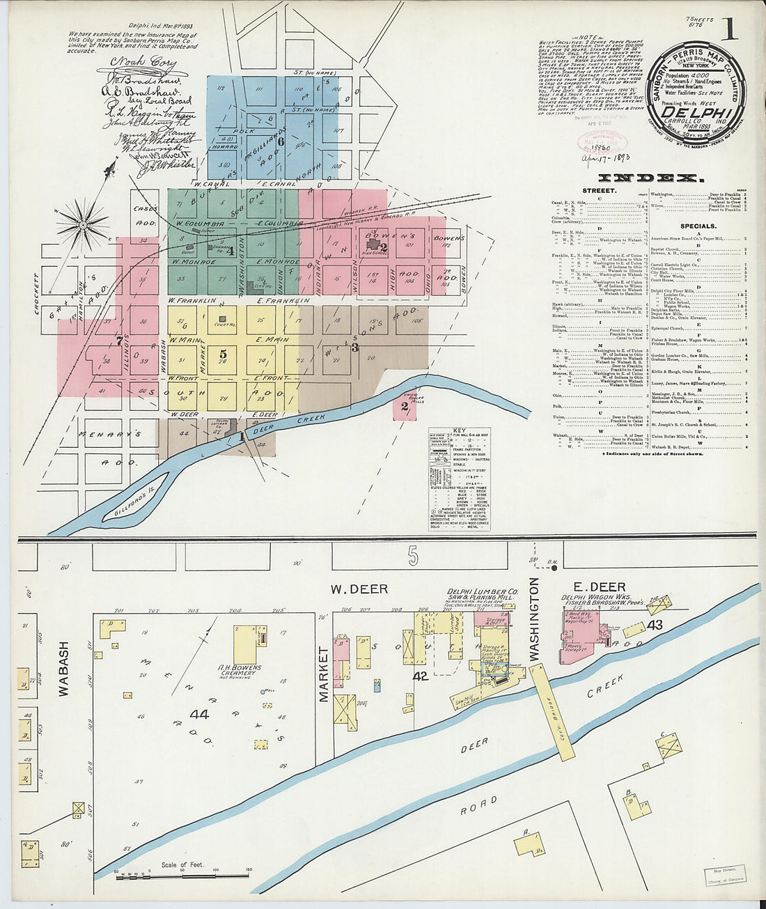 This old map of Delphi, Carroll County, Indiana was created by Sanborn Map Company in 1893