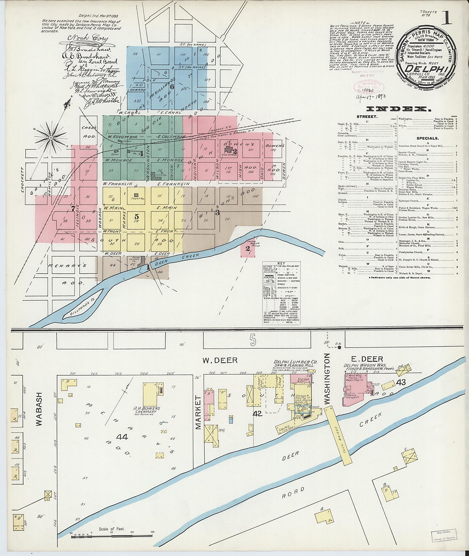 This old map of Delphi, Carroll County, Indiana was created by Sanborn Map Company in 1893