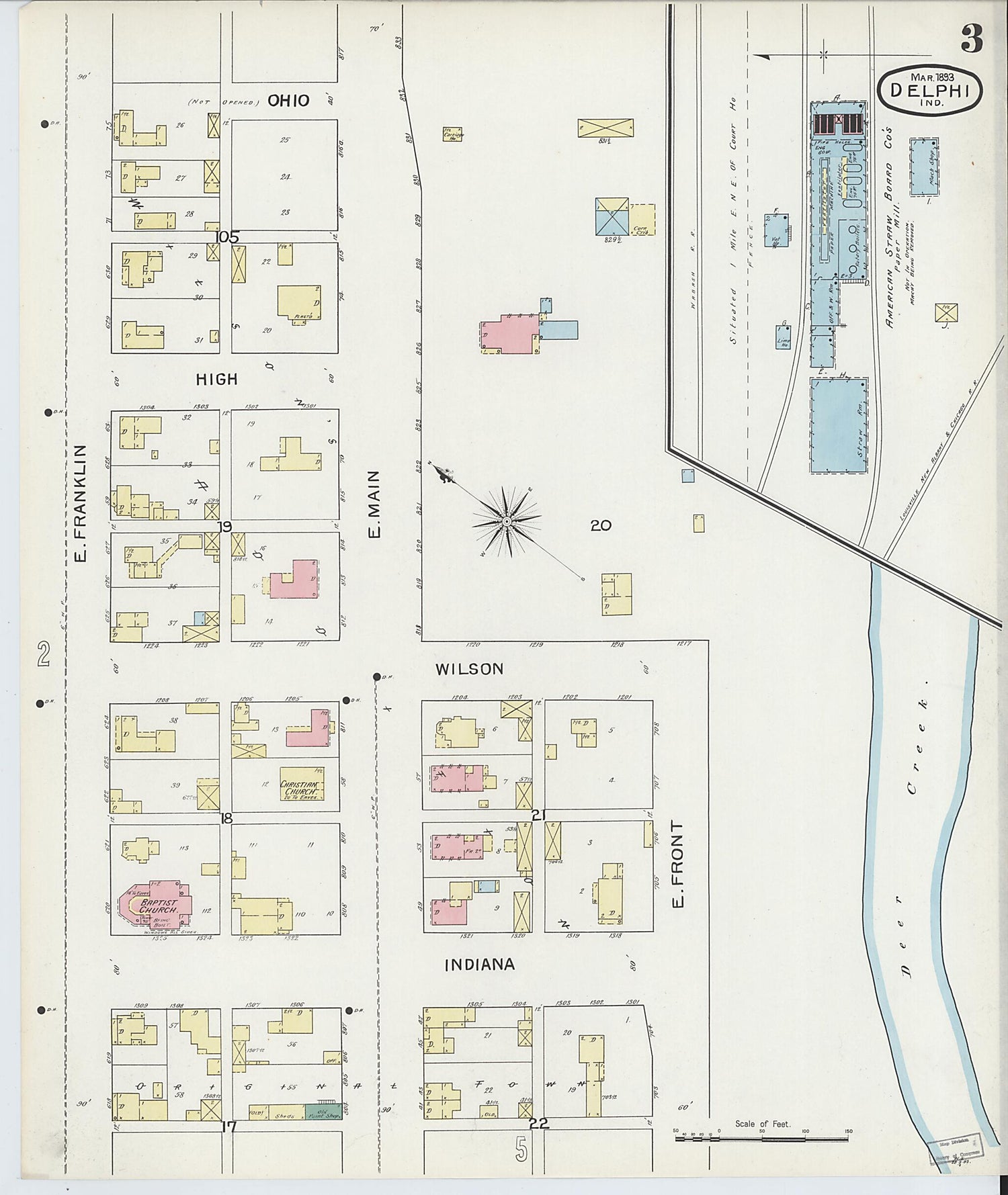 This old map of Delphi, Carroll County, Indiana was created by Sanborn Map Company in 1893