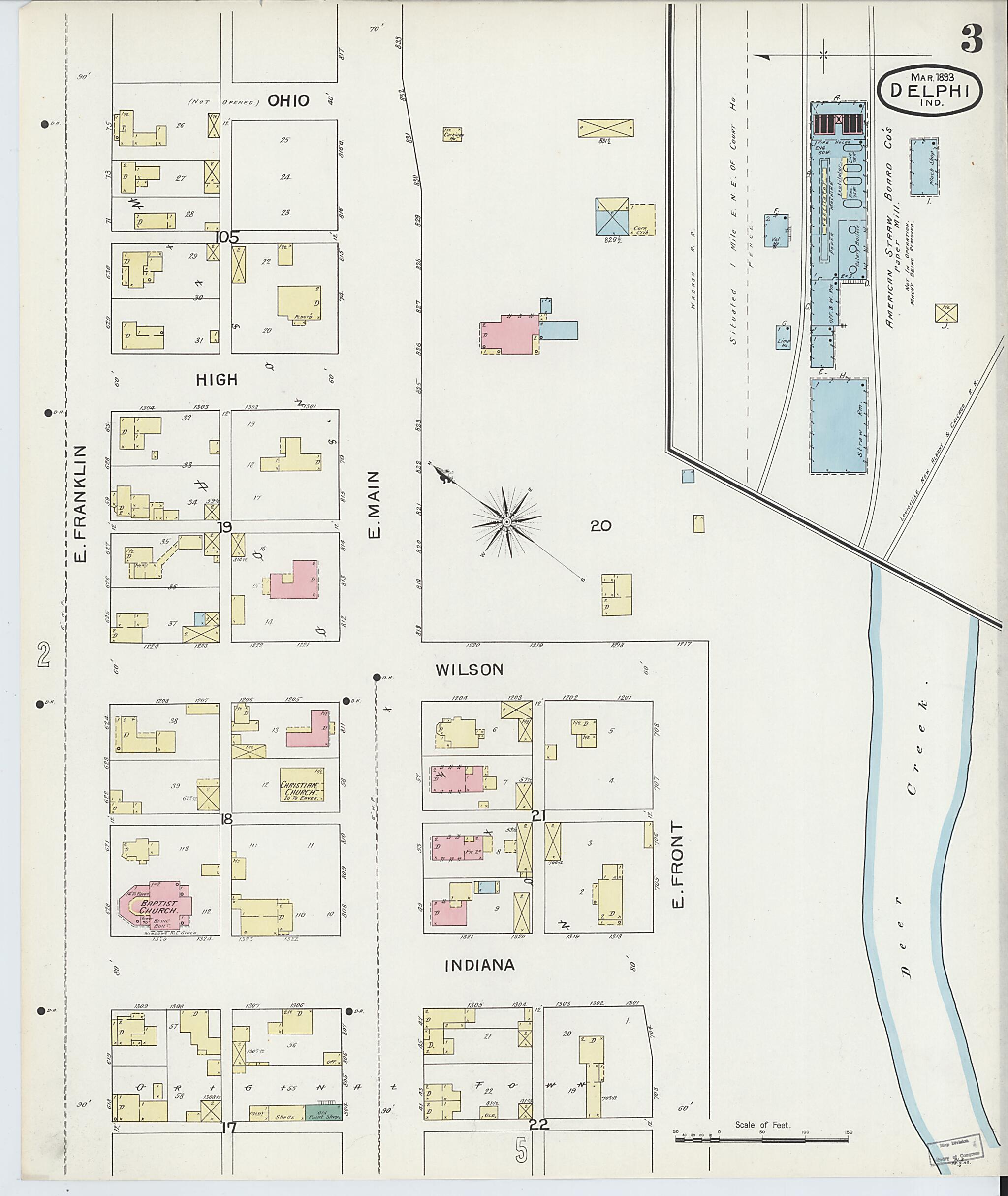 This old map of Delphi, Carroll County, Indiana was created by Sanborn Map Company in 1893