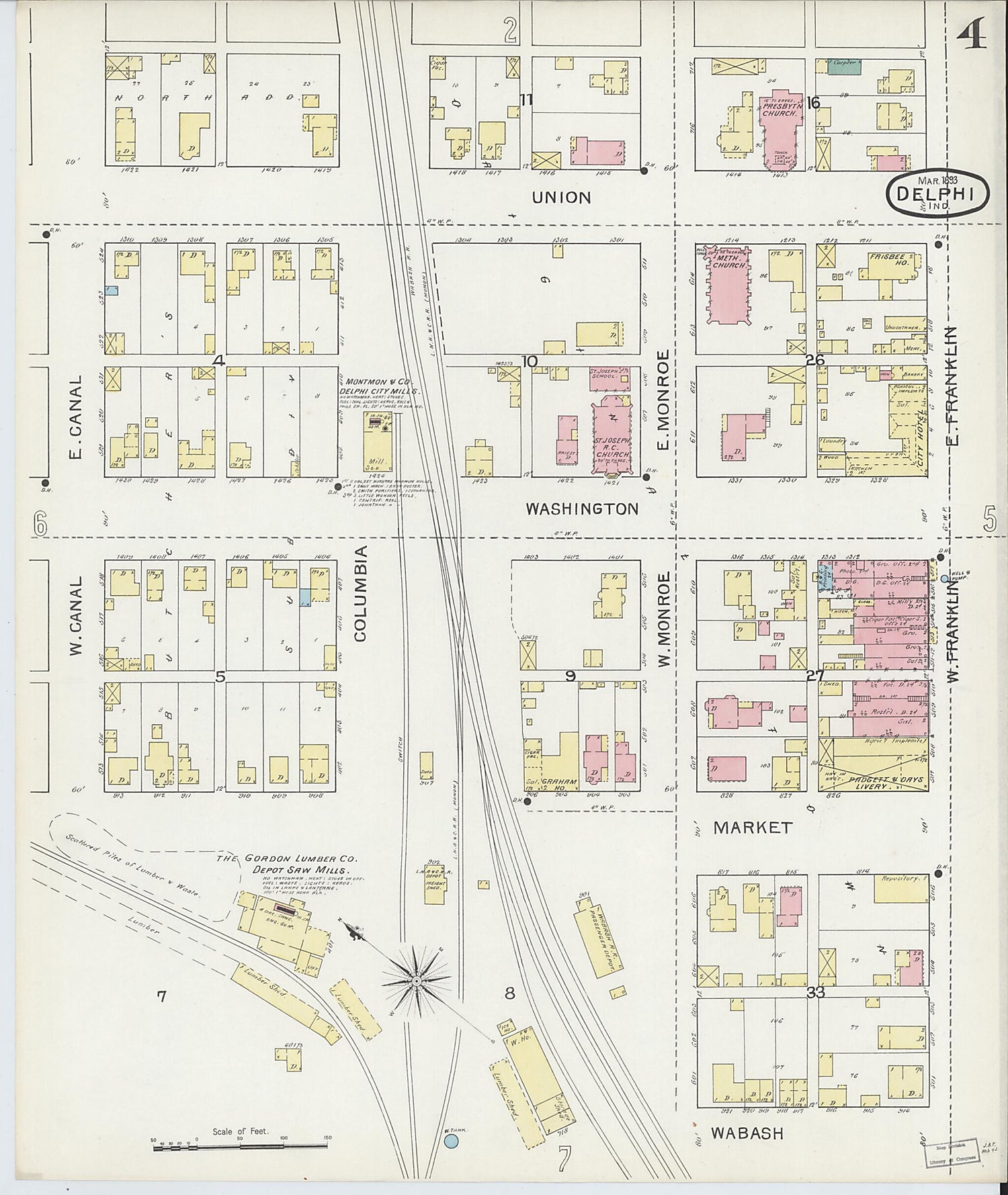 This old map of Delphi, Carroll County, Indiana was created by Sanborn Map Company in 1893