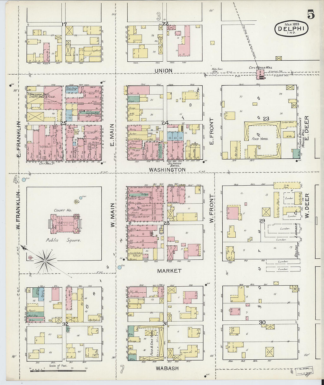 This old map of Delphi, Carroll County, Indiana was created by Sanborn Map Company in 1893