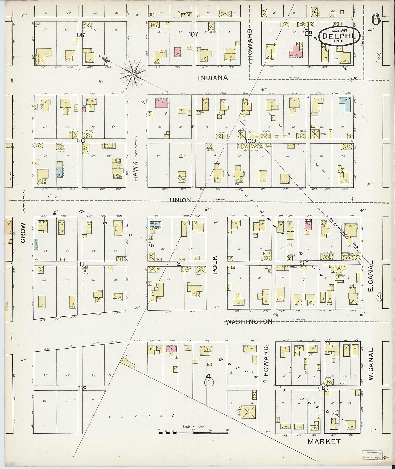 This old map of Delphi, Carroll County, Indiana was created by Sanborn Map Company in 1893